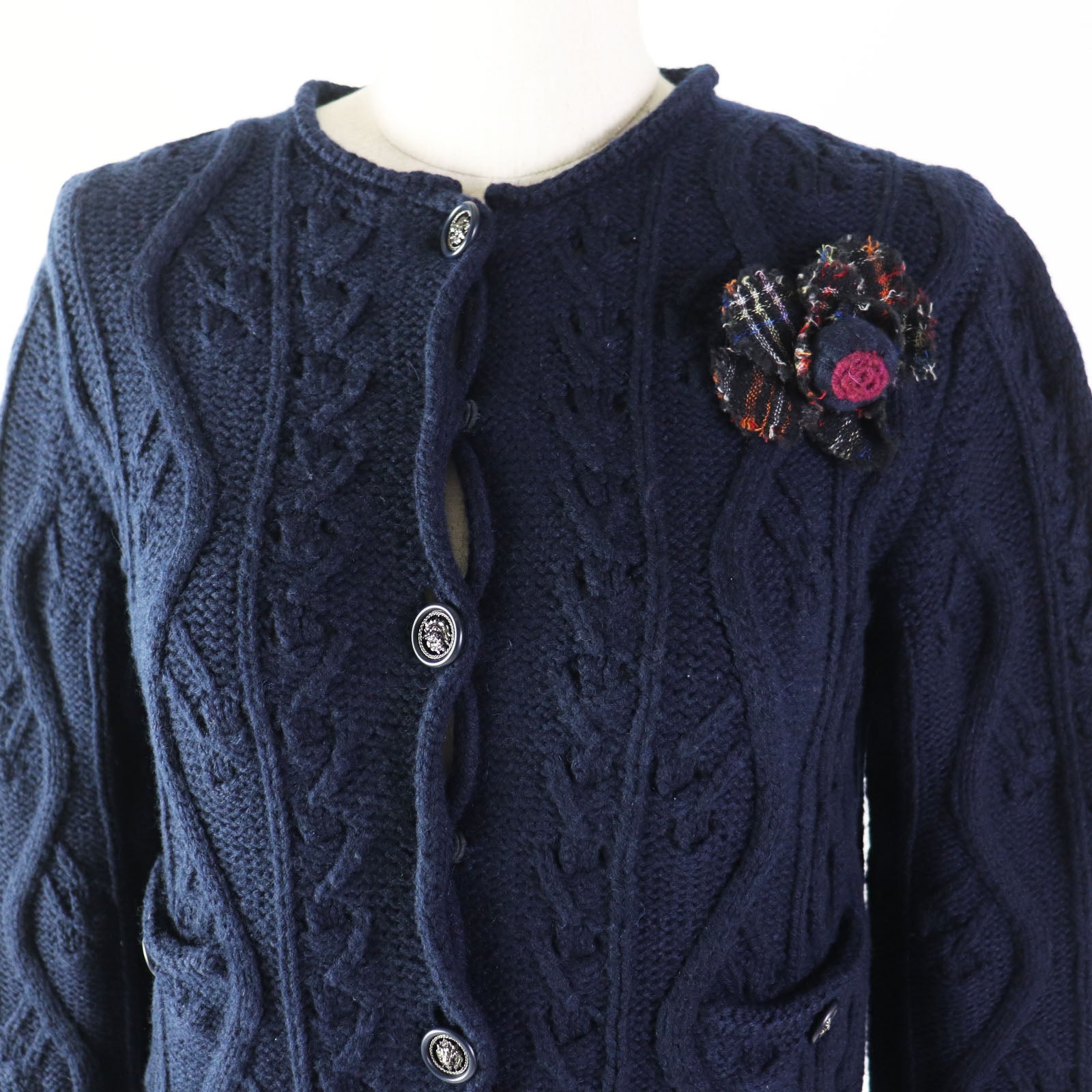 Chanel Cashmere Cable Knit Cardigan Navy Bag