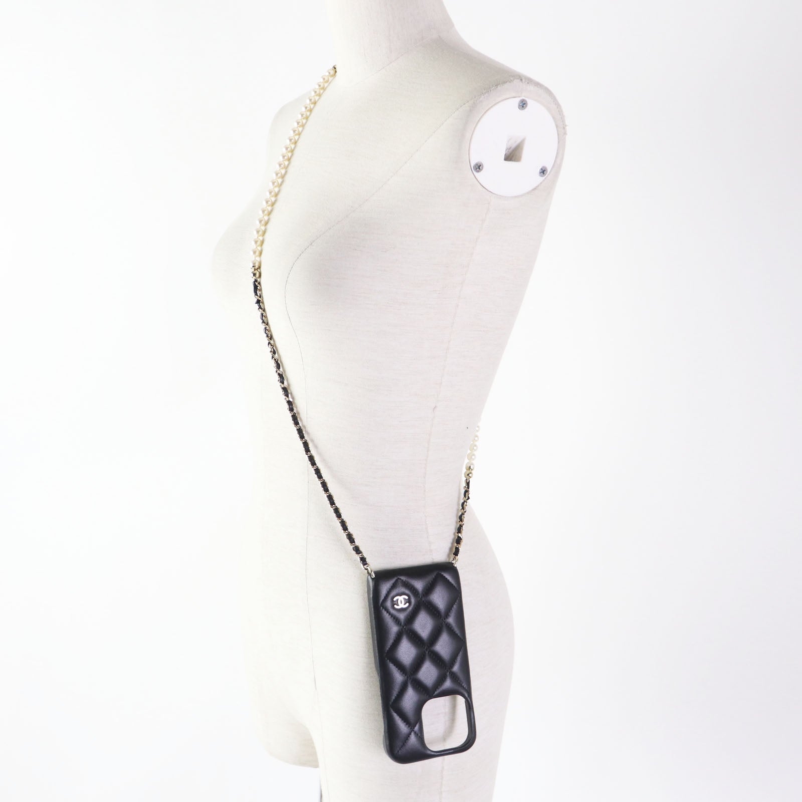 Chanel iPhone lambskin Matrasse Black Handbag