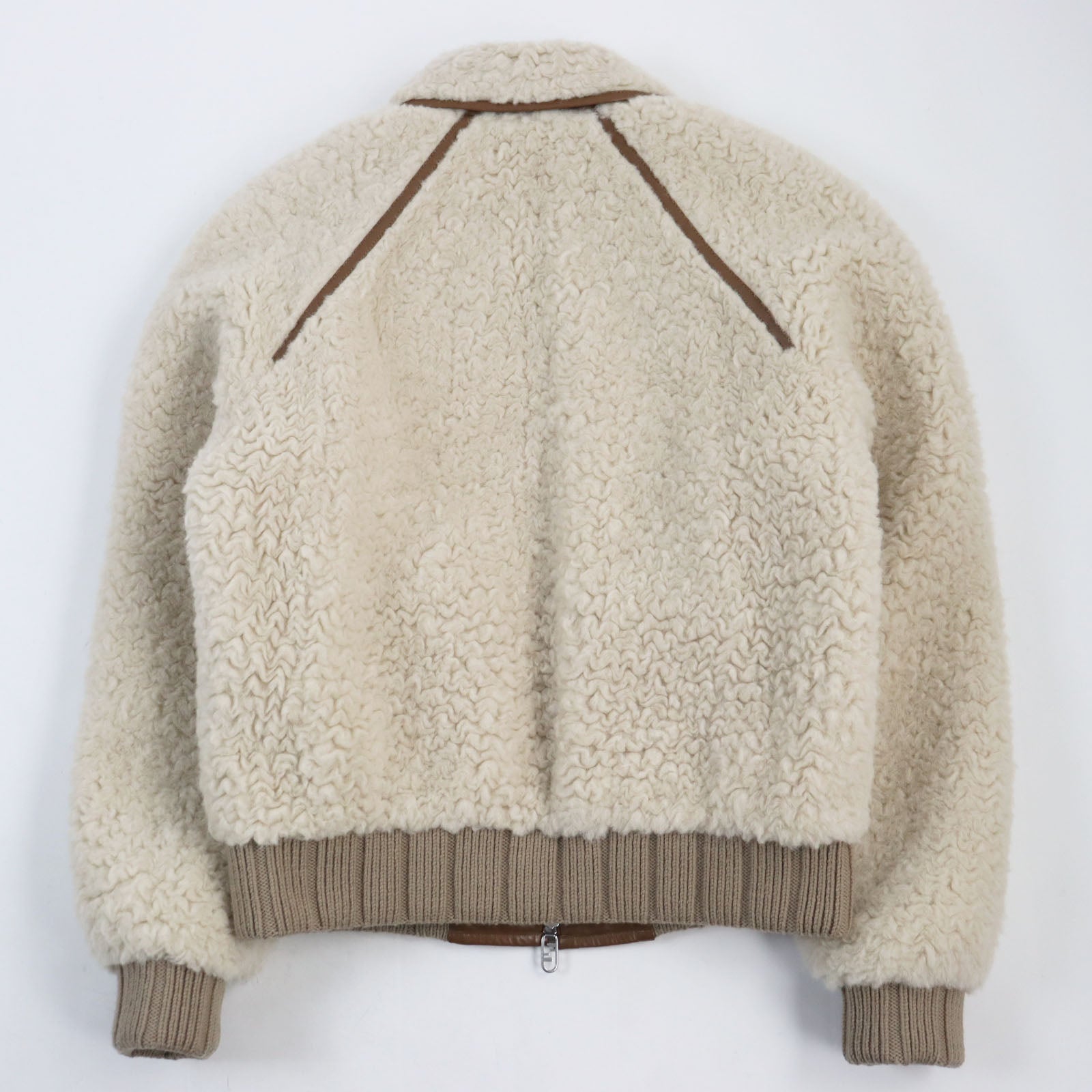 Fendi Blouson Outer Wool Outer Alpaca Part Part Wool Leather Brown Beige Travel Bag