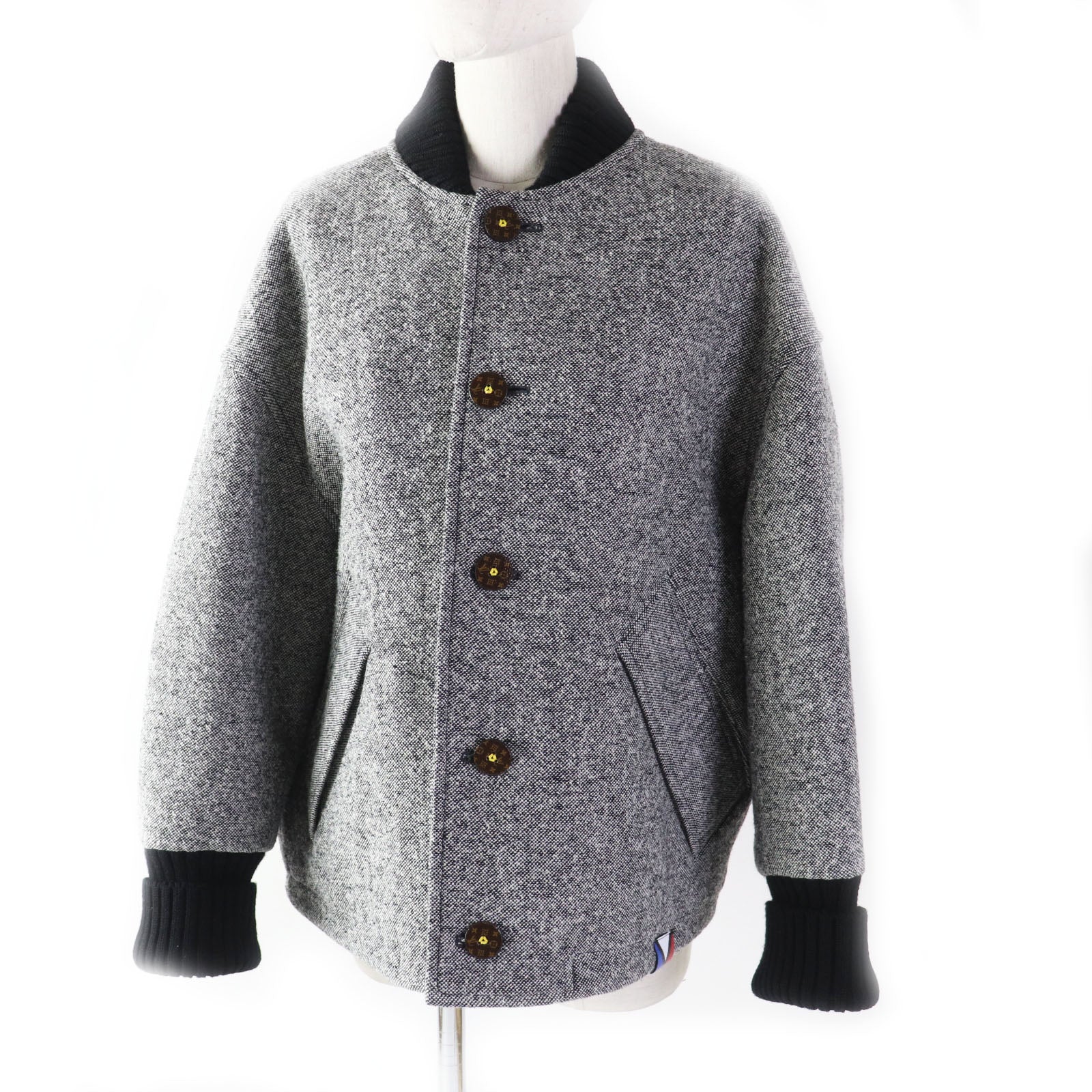 Louis Vuitton Blouson 1ACIVZ tweed varsity jacket Wool Black White Apparel