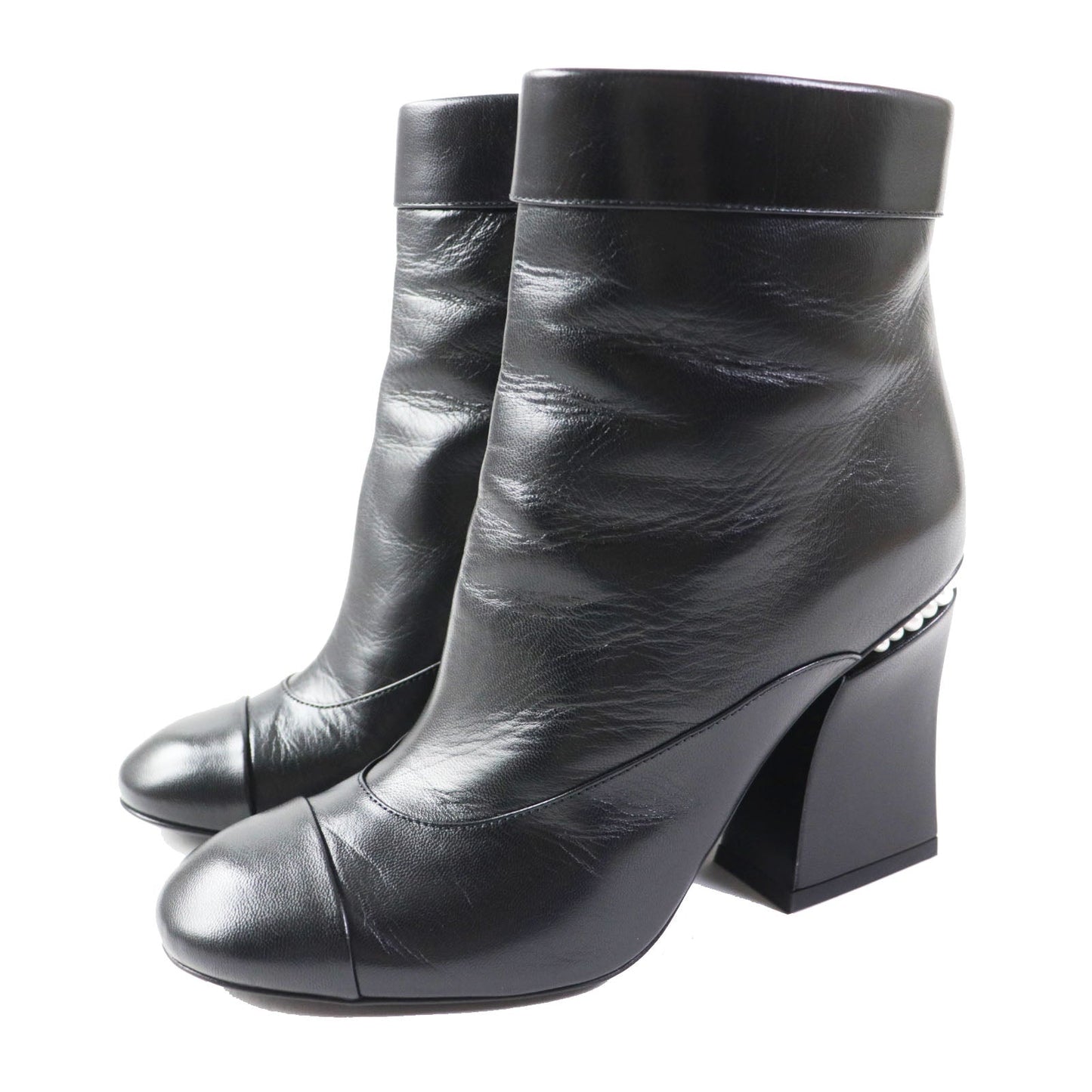 Chanel Ankle Boots COCO Mark F Pearl Black 36.5
