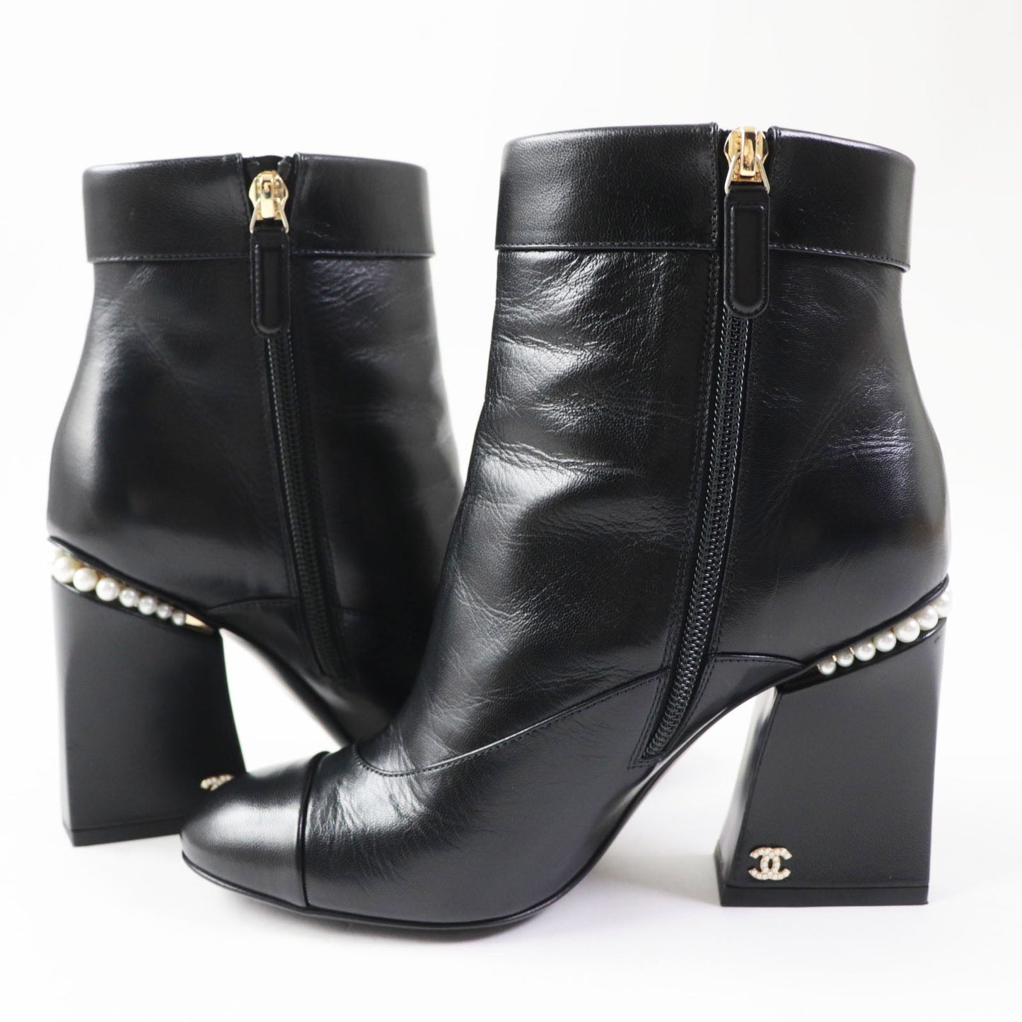 Chanel Ankle Boots COCO Mark F Pearl Black 36.5