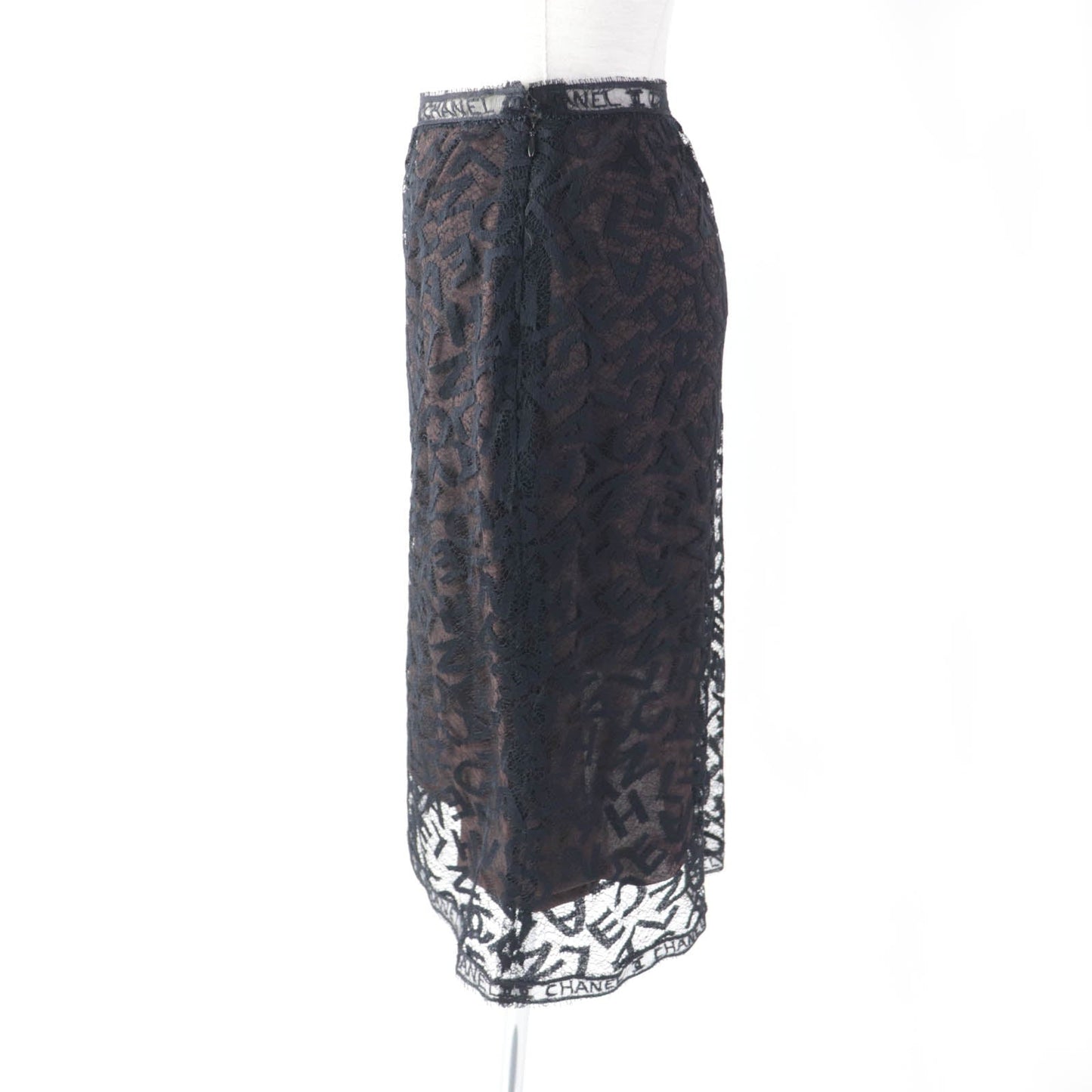Chanel   Logo Lace Knee Skirt Black 38