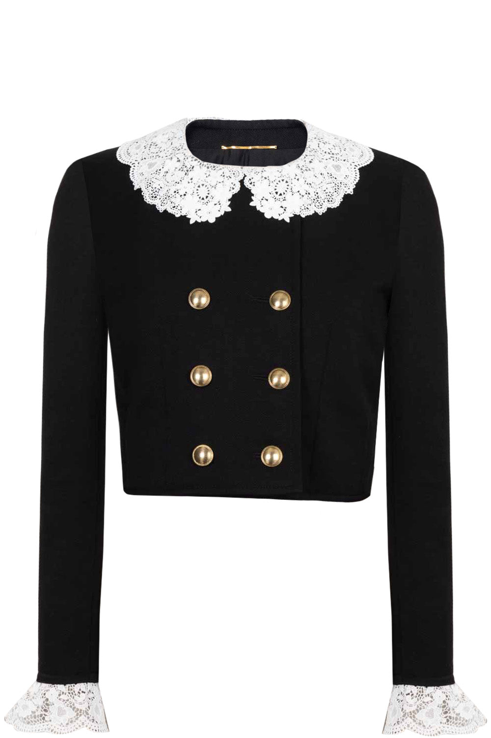Lace Trim Cropped Jacket Wool Black Handbag