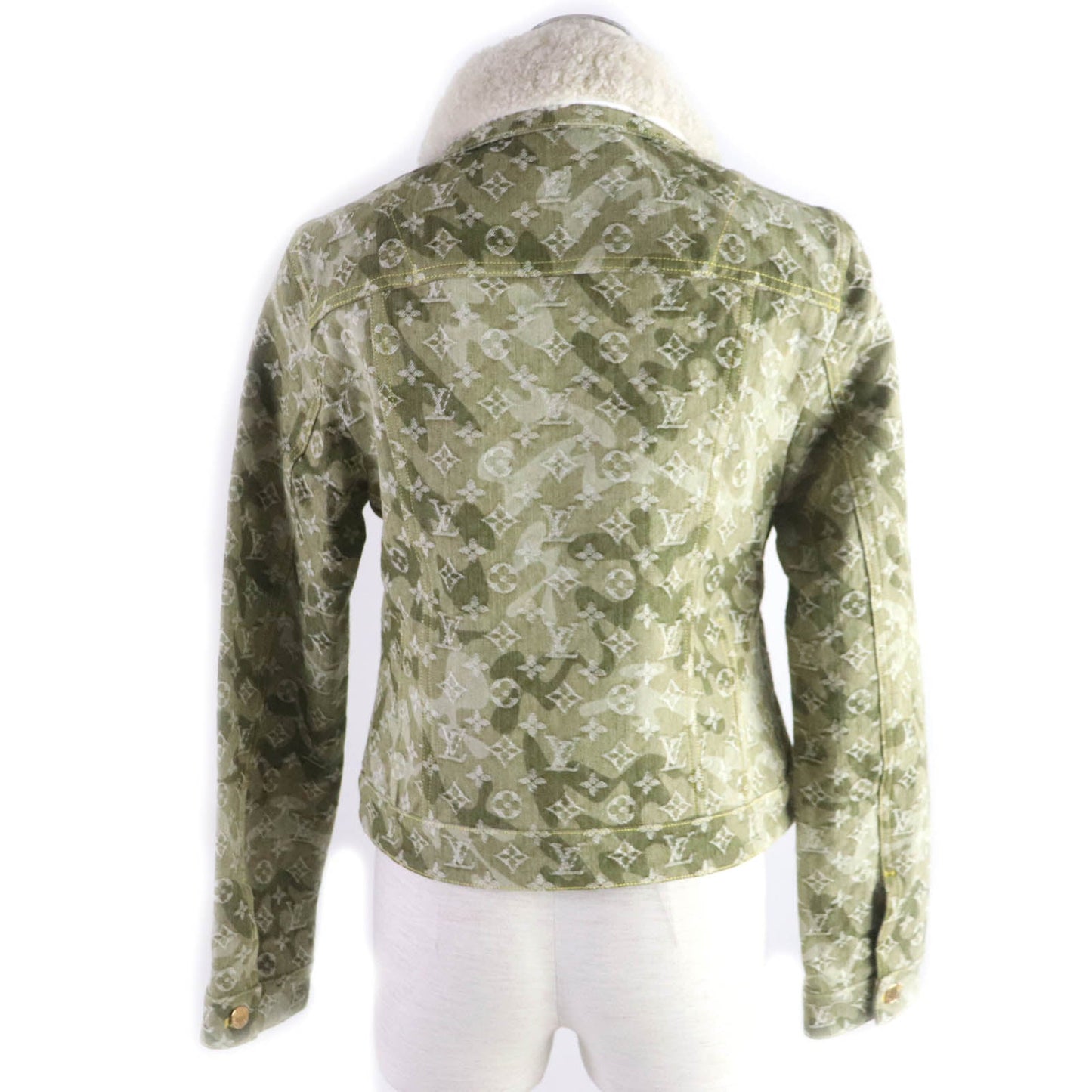 Louis Vuitton Jacket Fur Mouton Monogrammed Lines Denim Cotton Khaki Apparel