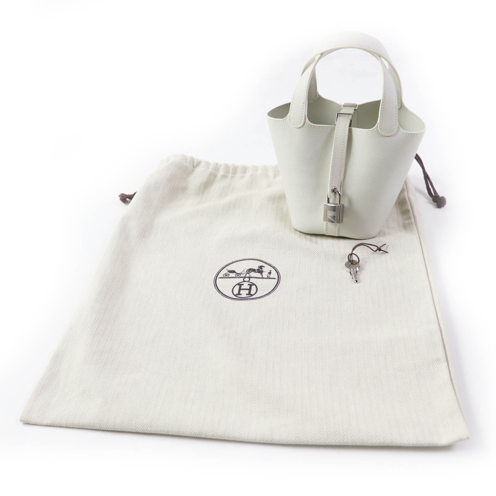 Hermes Handbag Swift Palladium Picotanlock Women Metal White Micro Travel Bag