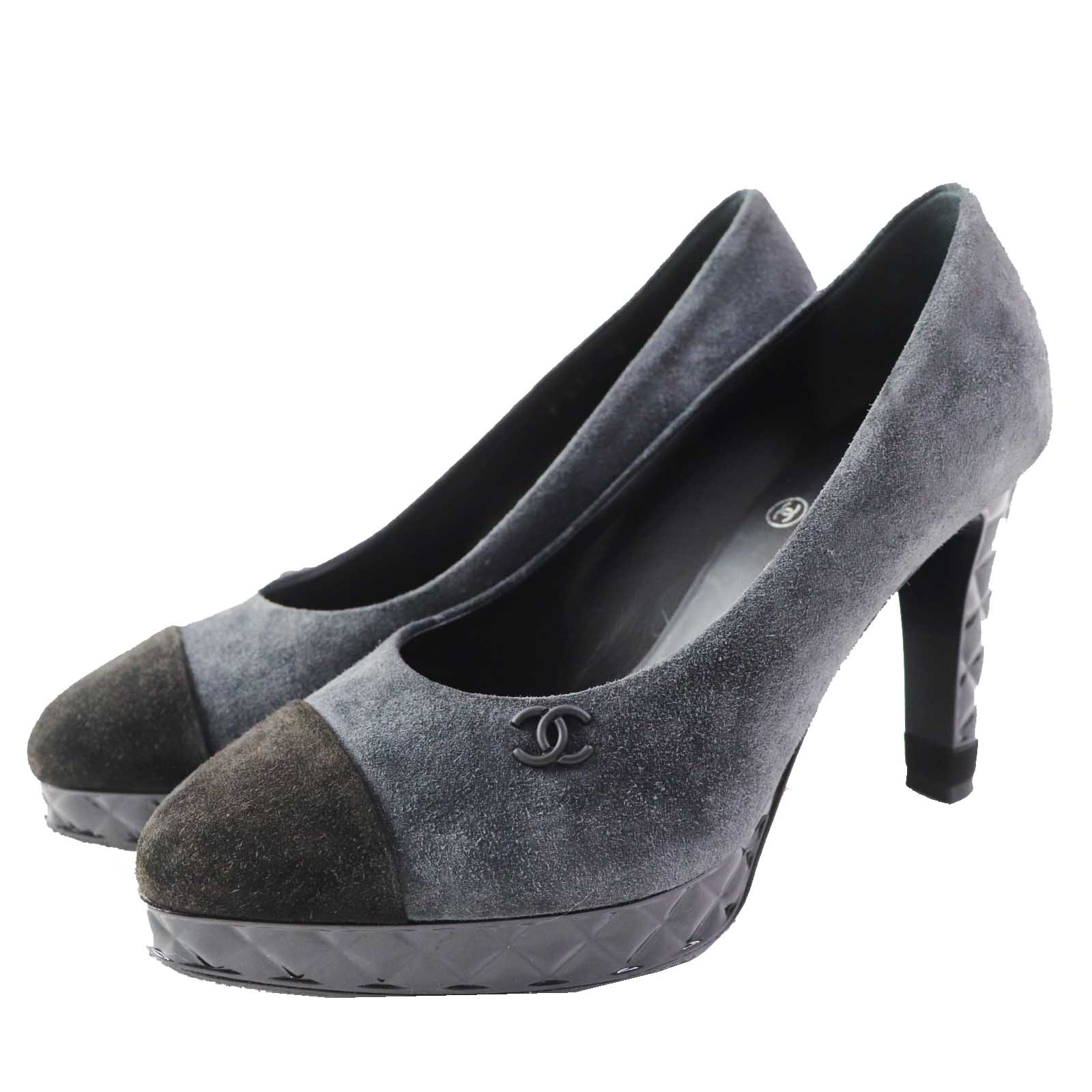 CHANEL pumps G34195 Suede leather Charcoal gray black 35