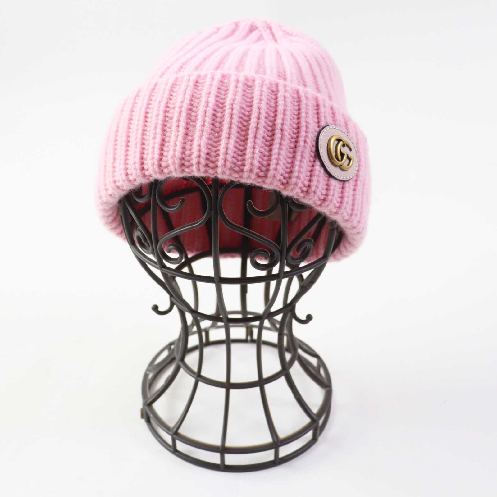 Gucci Knit Part Lamb M 57 Leather Wool Pink Hat