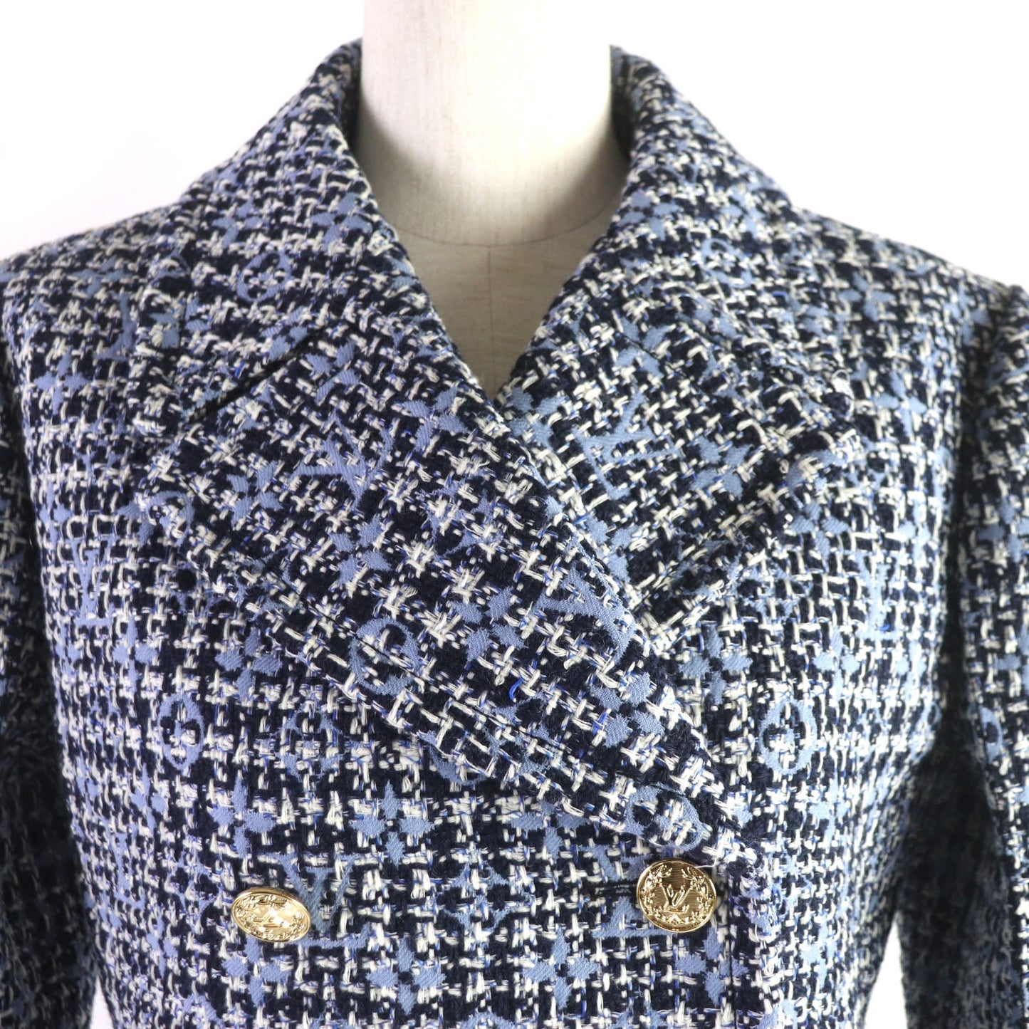 Louis Vuitton pea coat 23 mohair 10 Wool Cotton Blue Navy Apparel