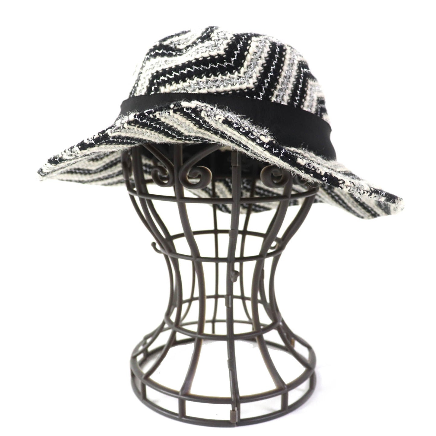 Chanel hat 47 wool 42 acrylic 10 Black White Silver
