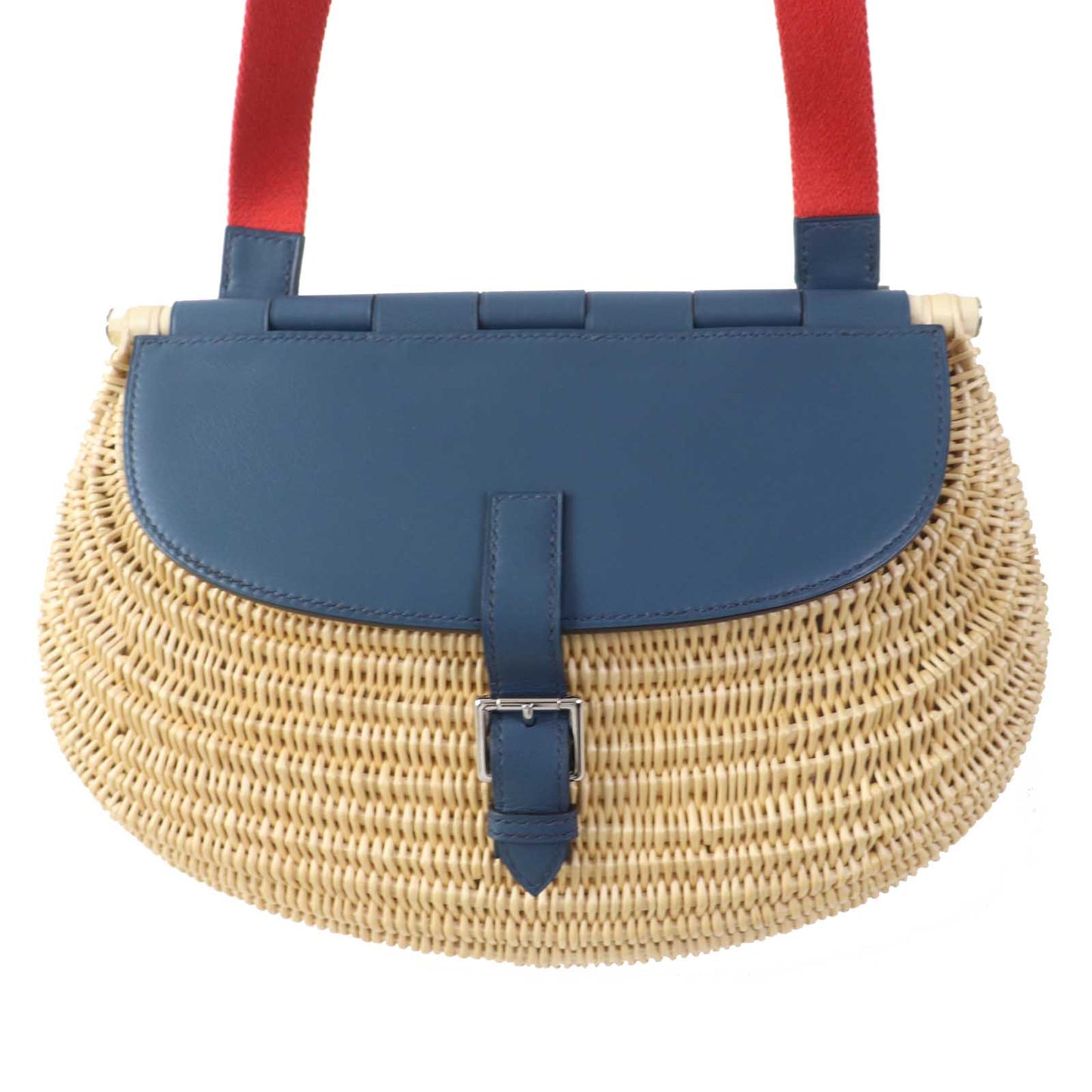Hermes Shoulder Bag Swift Ocea Type Natural Fishing Women Blue Basket