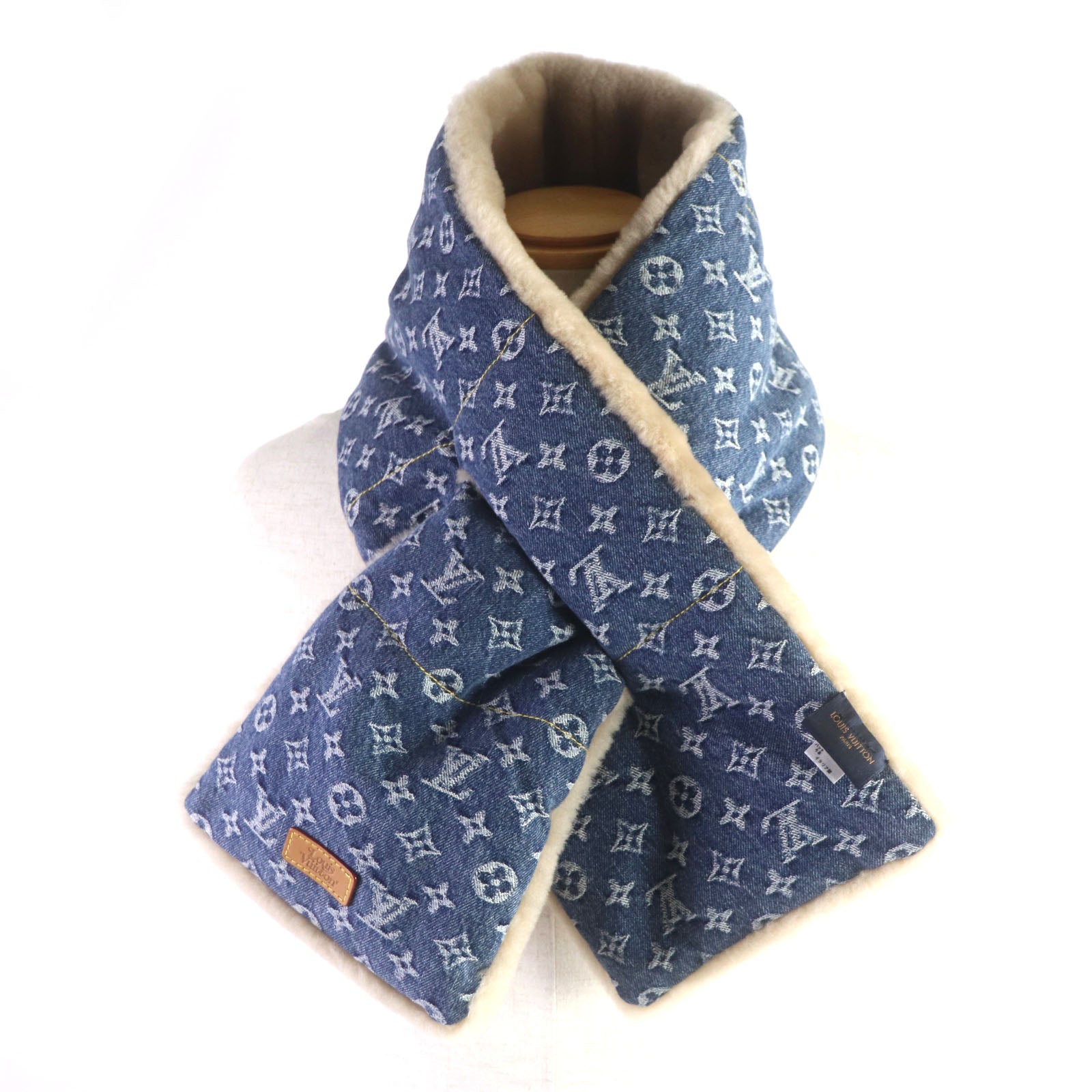 Louis Vuitton Scarf Filling 100 polyester Patch Monogram Denim Wool Cotton