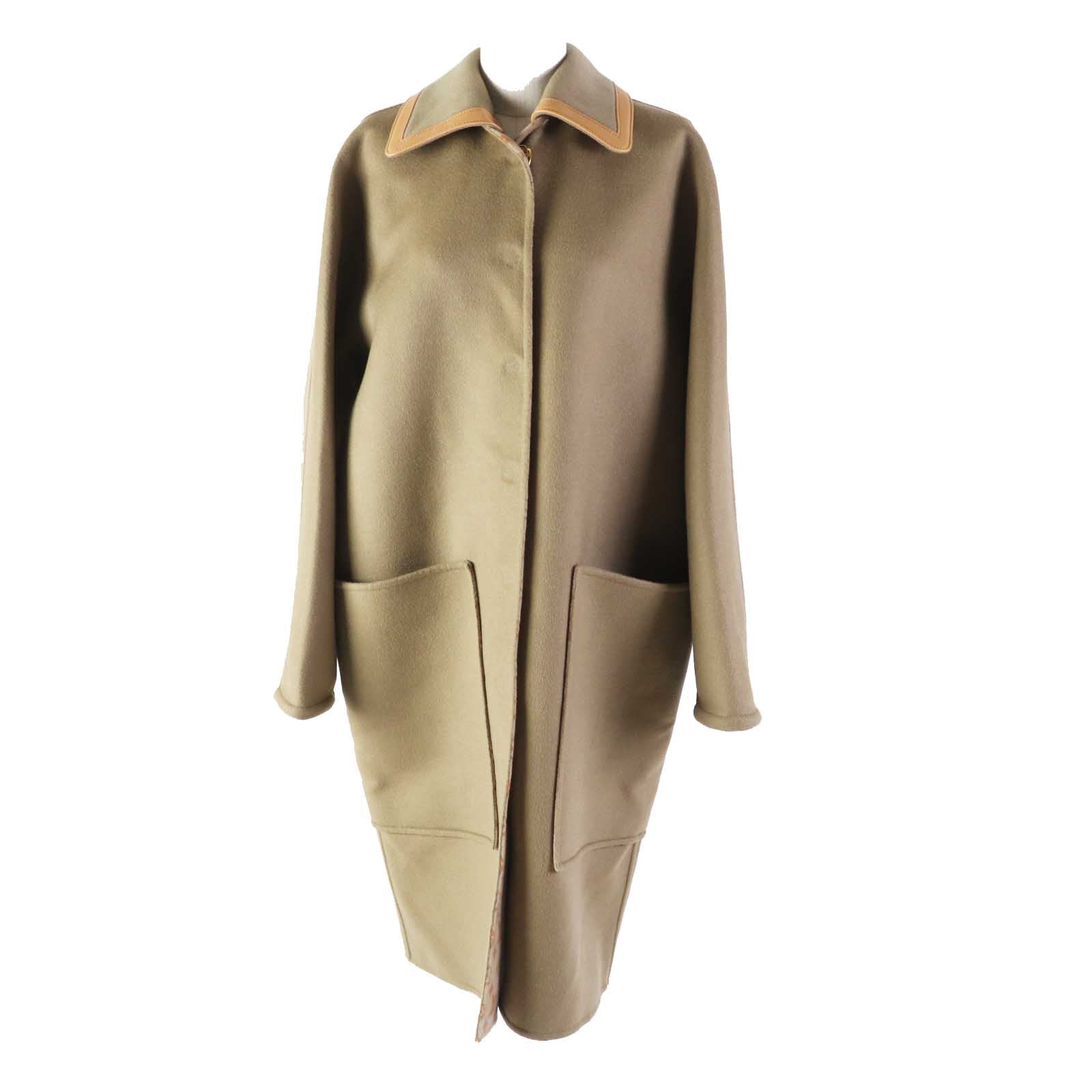 Louis Vuitton coat 1ABQP2 Part Lamb Removable Leather Wool Beige Apparel