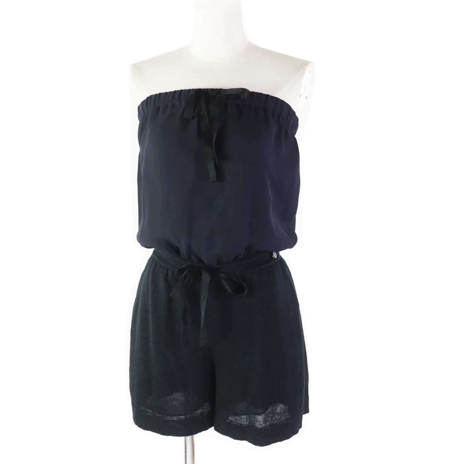 Chanel overalls Part 100 silk Navy 34 Black Handbag