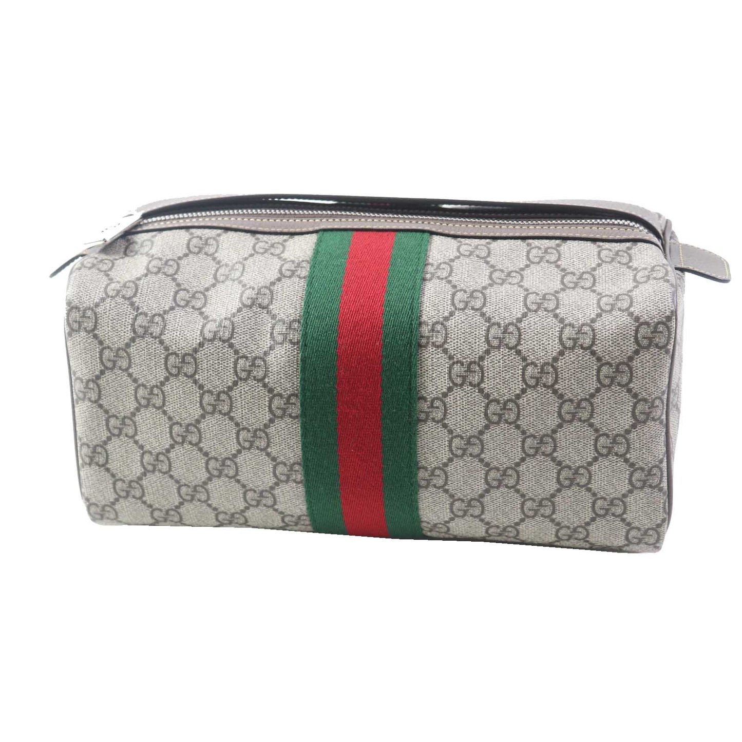 Gucci Pouch x GG Supreme Ebony Leather Canvas Beige Travel Bag