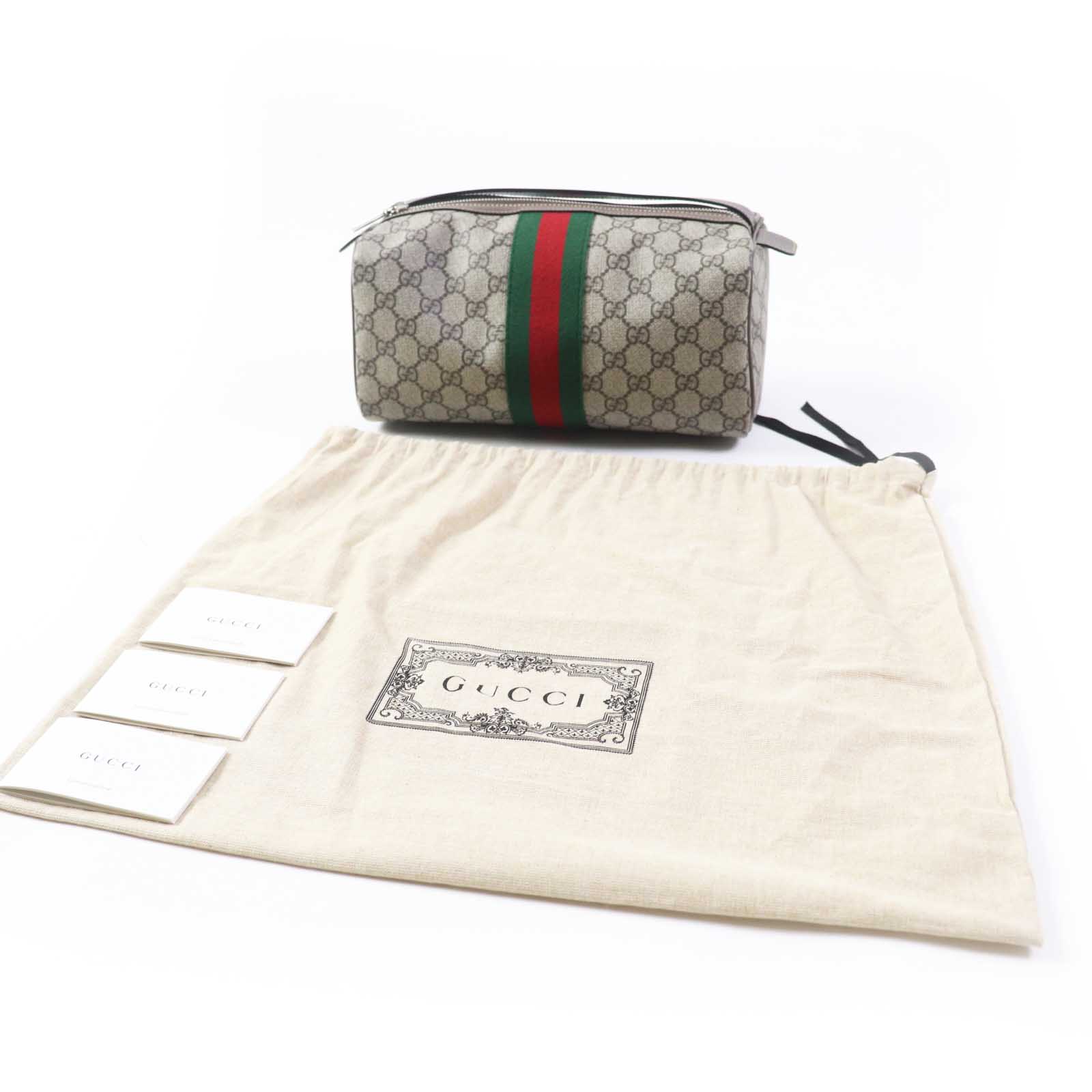 Gucci Web Stripe Cosmetic Case Handbag Leather Travel Bag