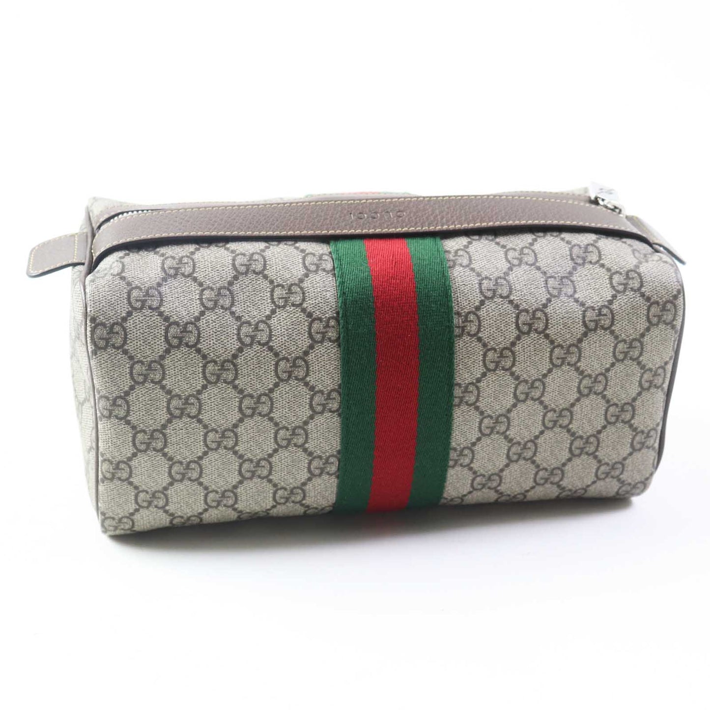 Gucci Web Stripe Cosmetic Case Handbag Leather Travel Bag