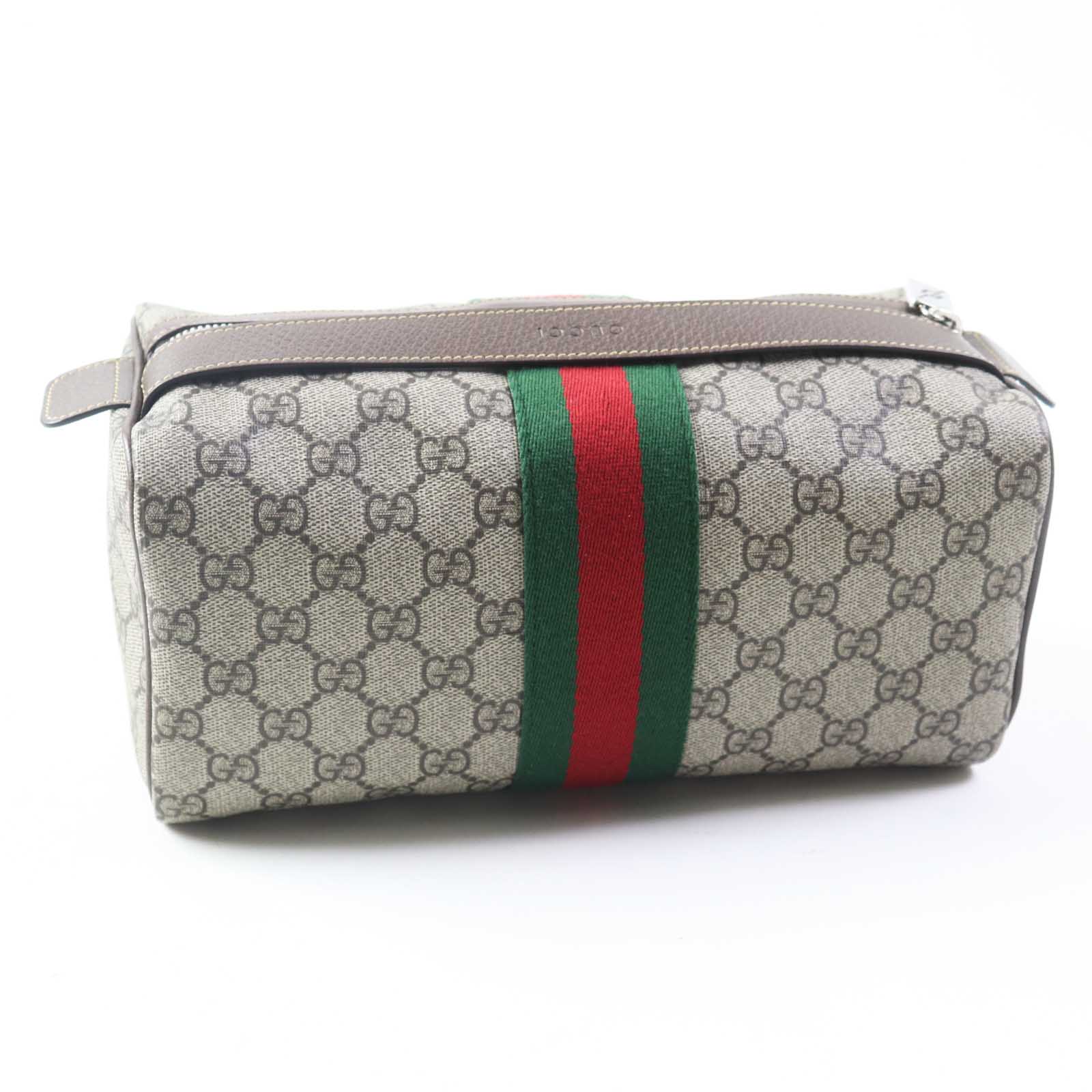 Gucci Web Stripe Cosmetic Case Handbag Leather Travel Bag