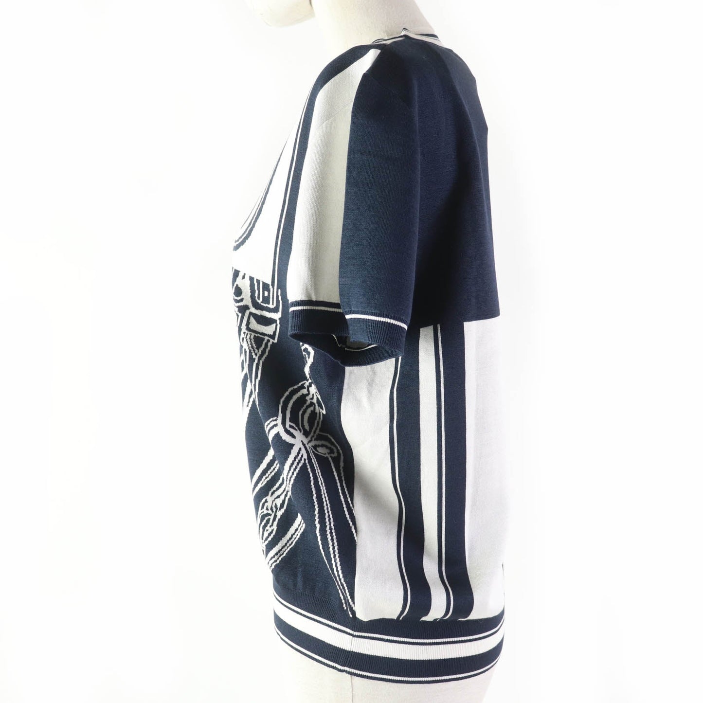 Short Sleeve Knit Silk Navy Knit Jacquard White Travel Bag
