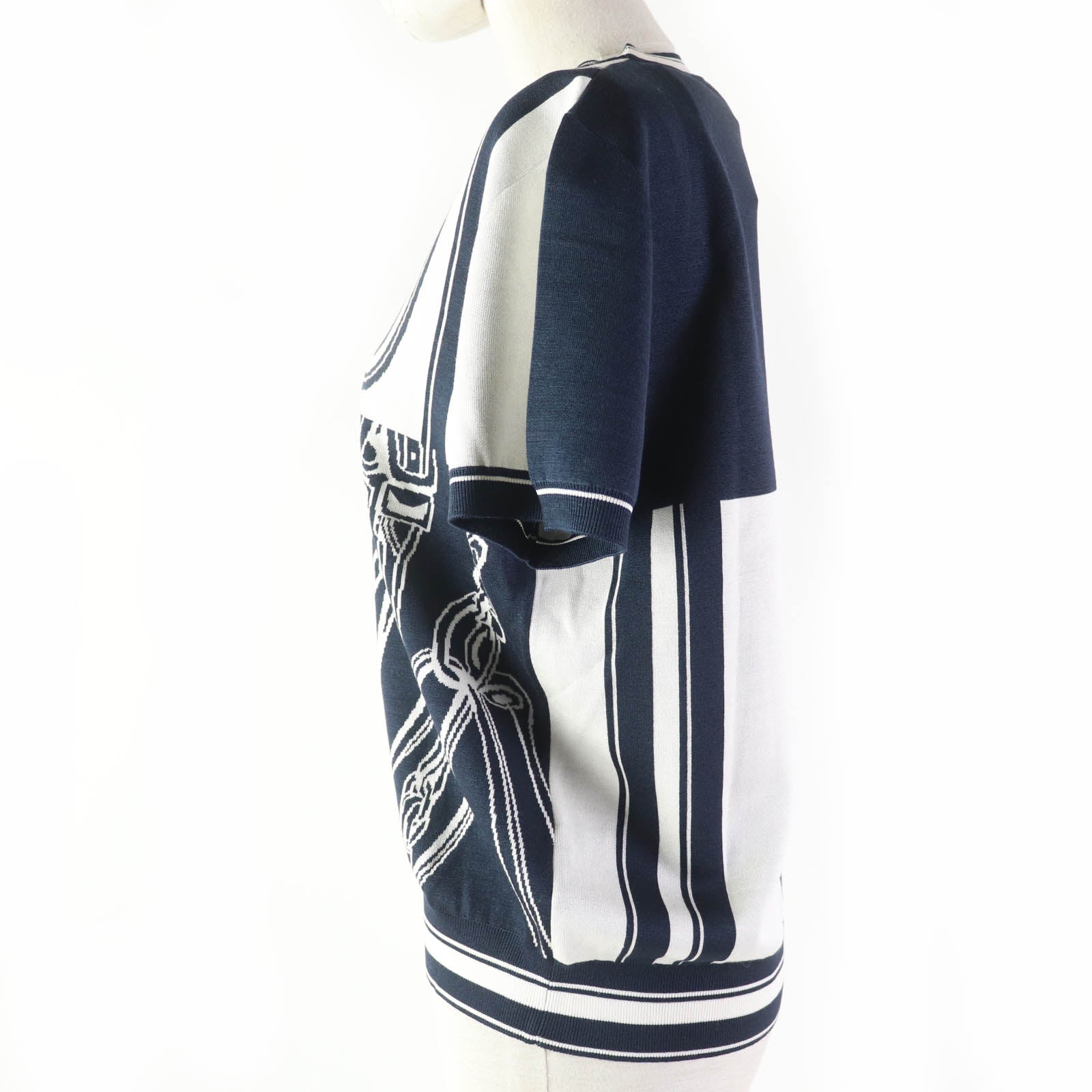 Short Sleeve Knit Silk Navy Knit Jacquard White Travel Bag