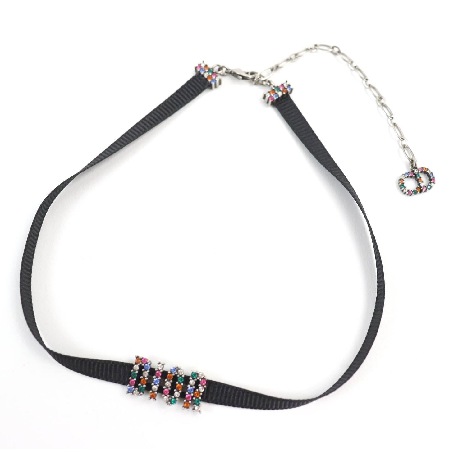 Dior Christian Choker Fabric, Rhinestone, Metal Multicolor Women Black Travel Bag