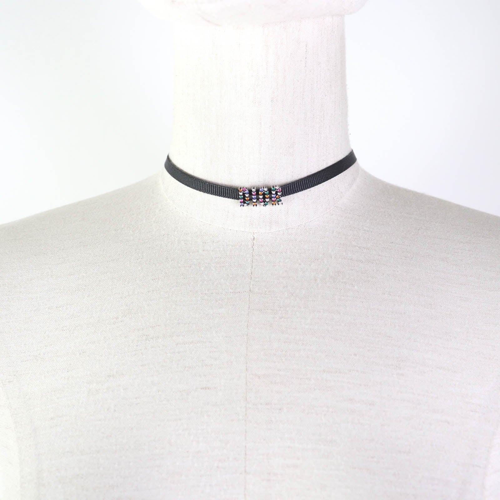 Dior Christian Choker Fabric, Rhinestone, Metal Multicolor Women Black Travel Bag