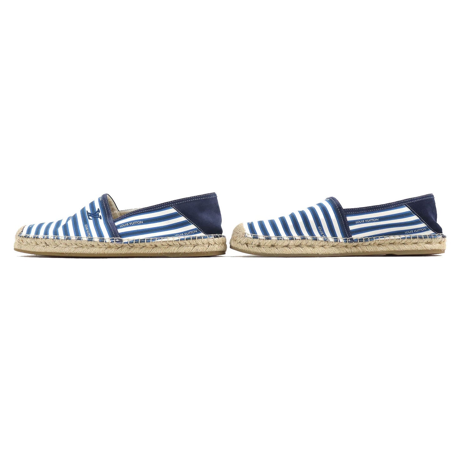 Louis Vuitton Slip-on Rubber Jute Flats Border Canvas White Blue Logo Shoes