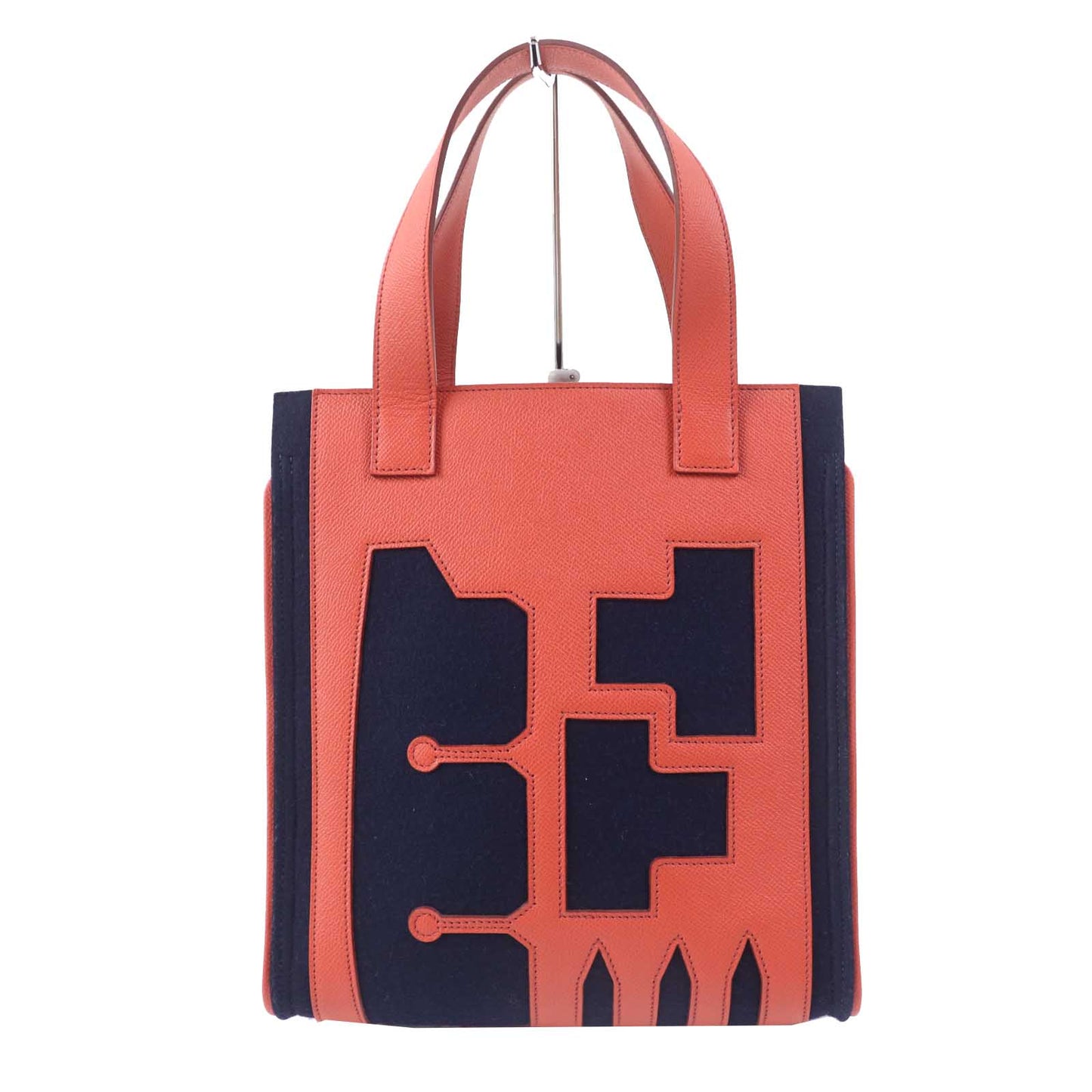 Hermes Tote Bag Main Epsom Felt Coral Petit Women Pink Navy