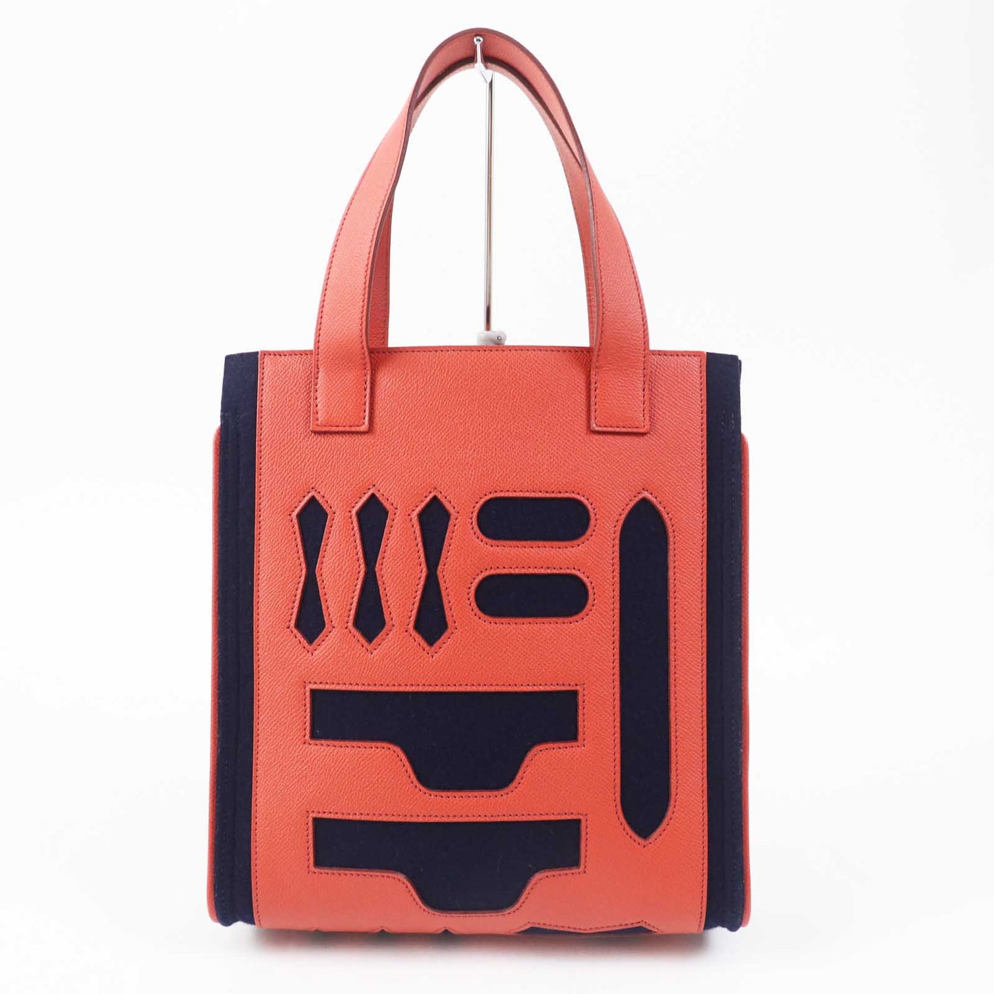 Hermes Tote Bag Main Epsom Felt Coral Petit Women Pink Navy