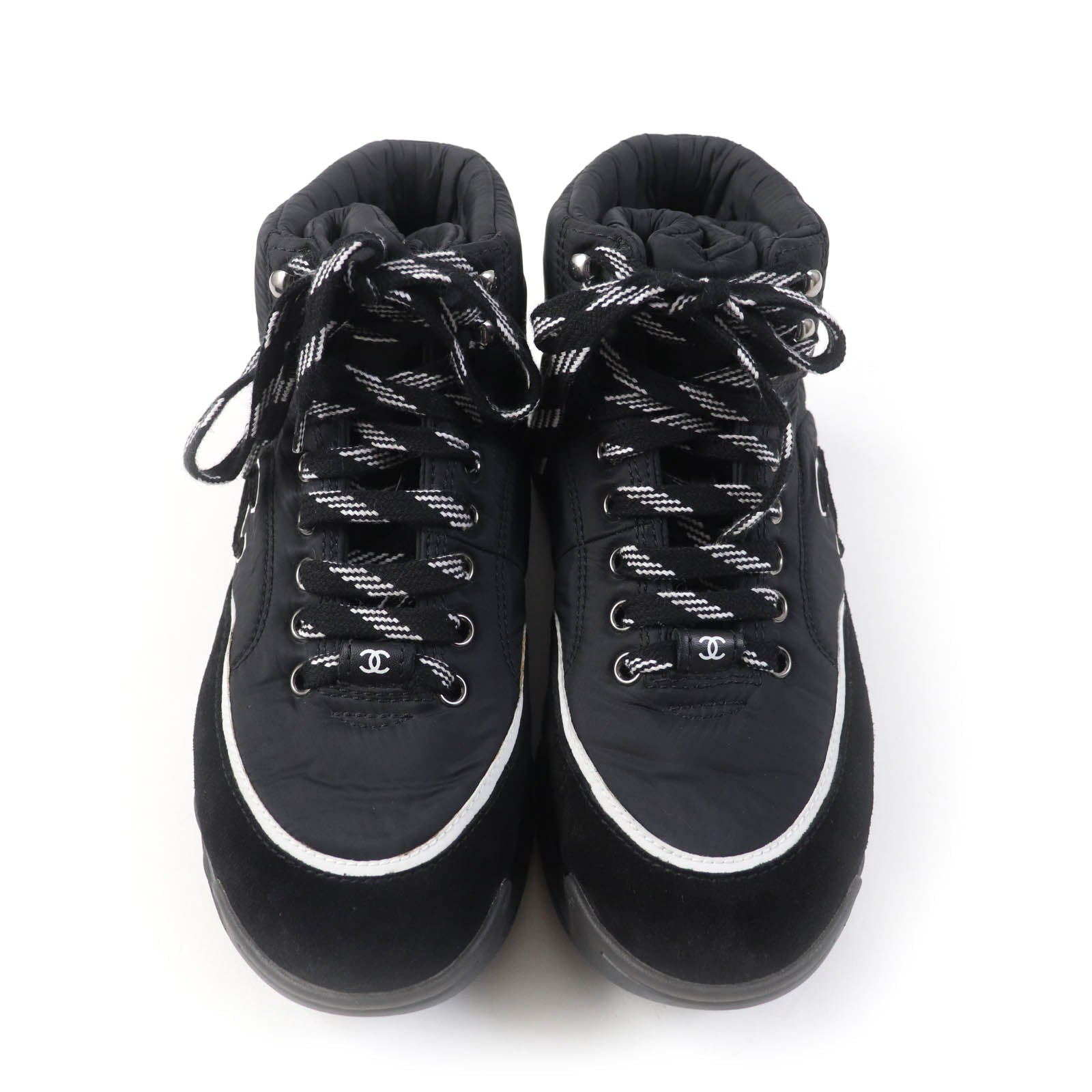 CHANEL High cut sneakers G35205 nylon x suede black 37