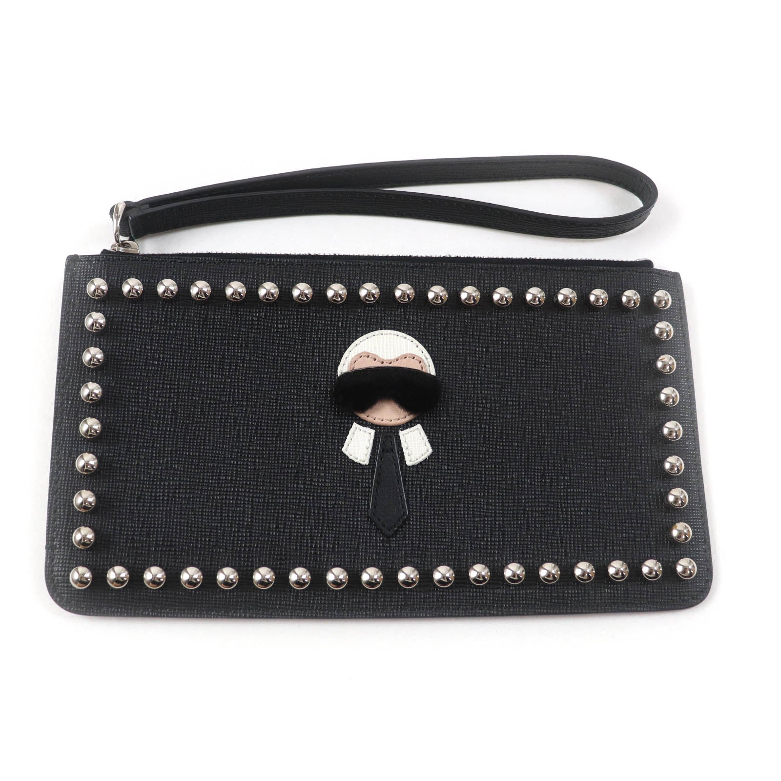 Fendi Pouch 8M0341 Main Karito Women Handbag Leather Black Travel Bag