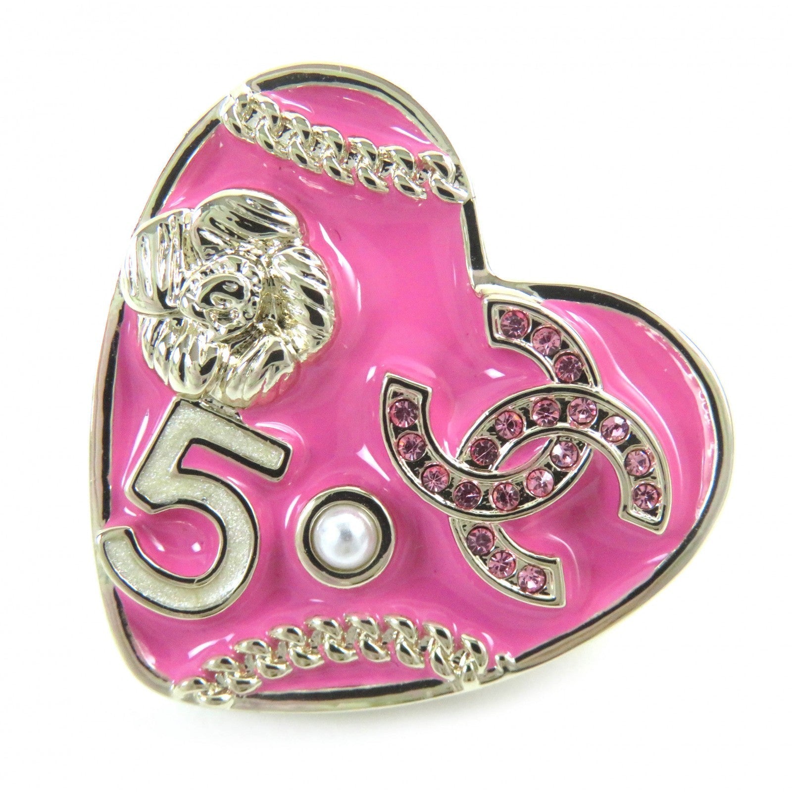 Chanel Brooch B24S Plated. Rhinestones Faux Pearls Pink Gold Handbag