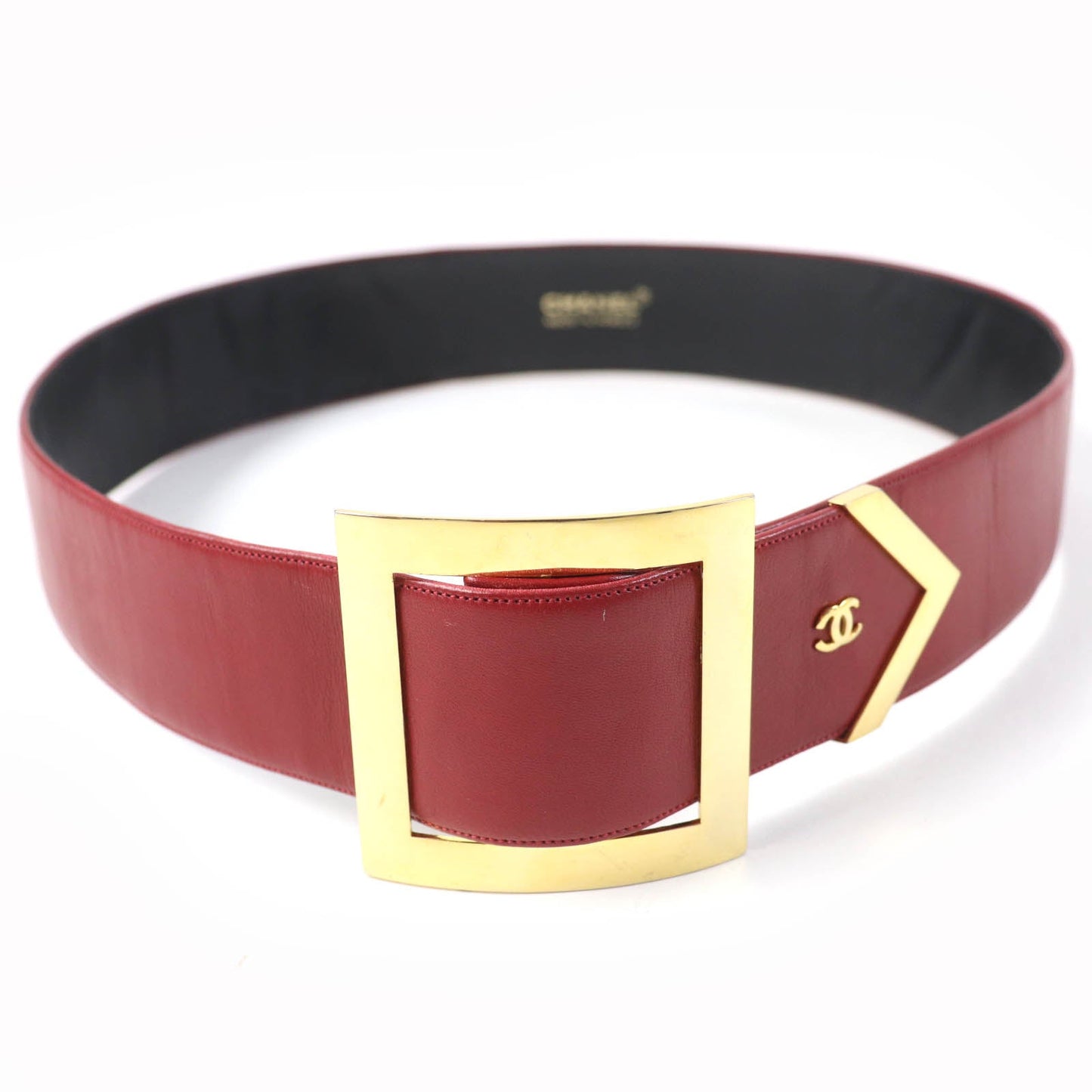 Chanel Leather Belt Red Gold Women Bag