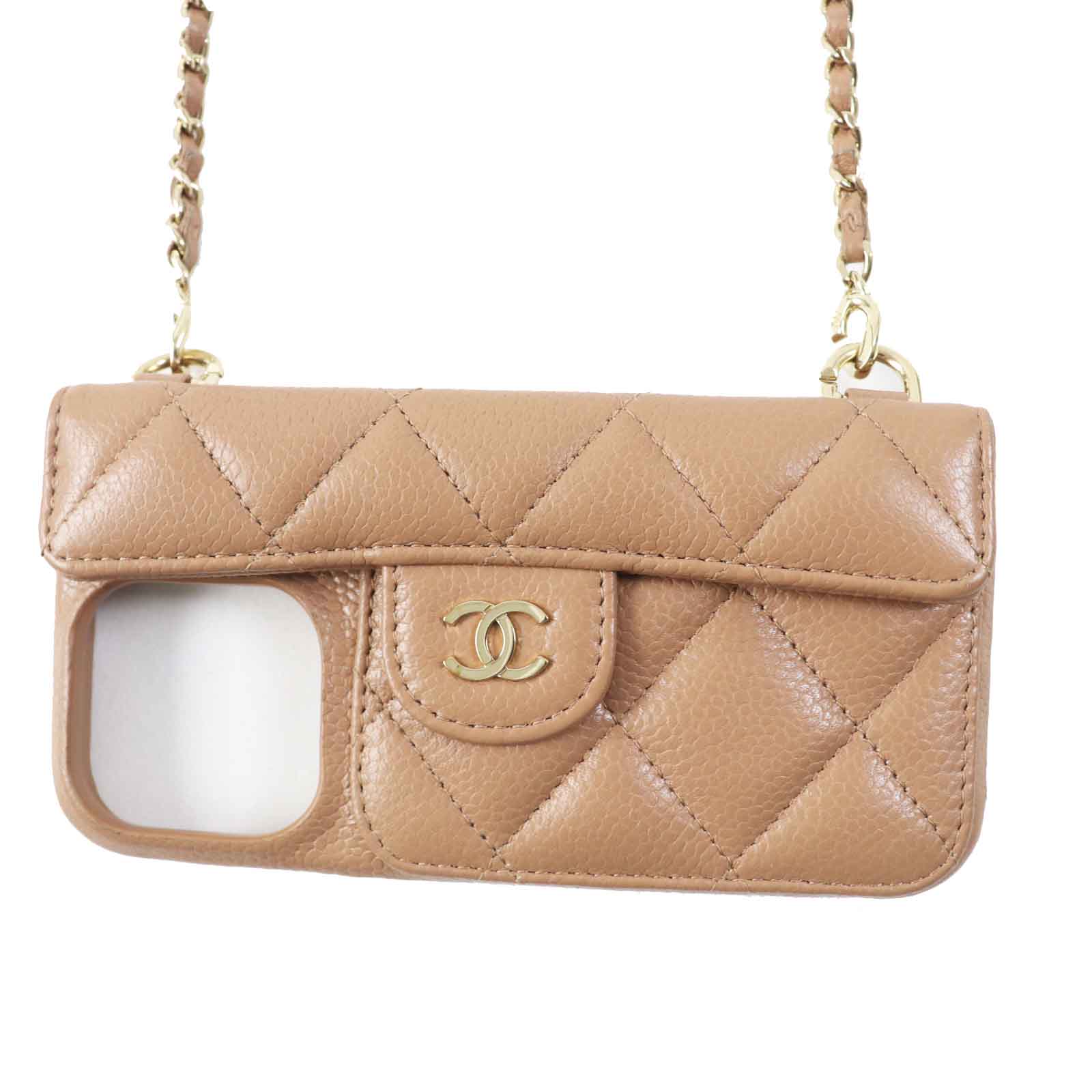 Chanel iPhone Caviar skin Brown Beige Handbag
