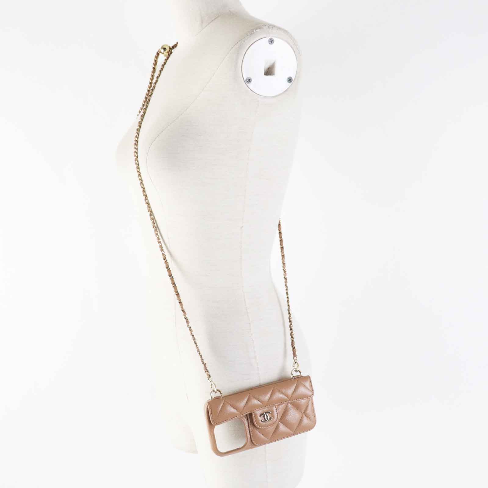 Chanel iPhone Caviar skin Brown Beige Handbag