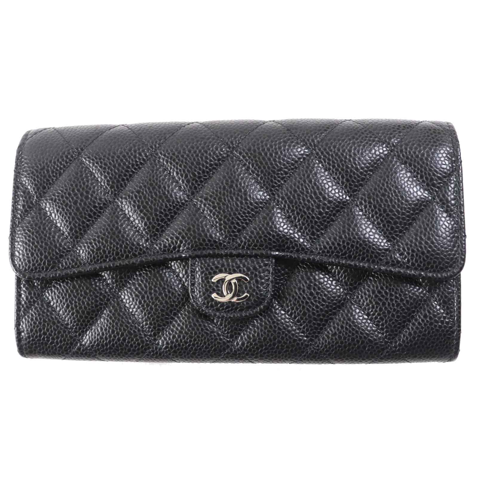 CHANEL Long Wallet Purse AP0241 Caviar skin black Matrasse Classic long flap wallet