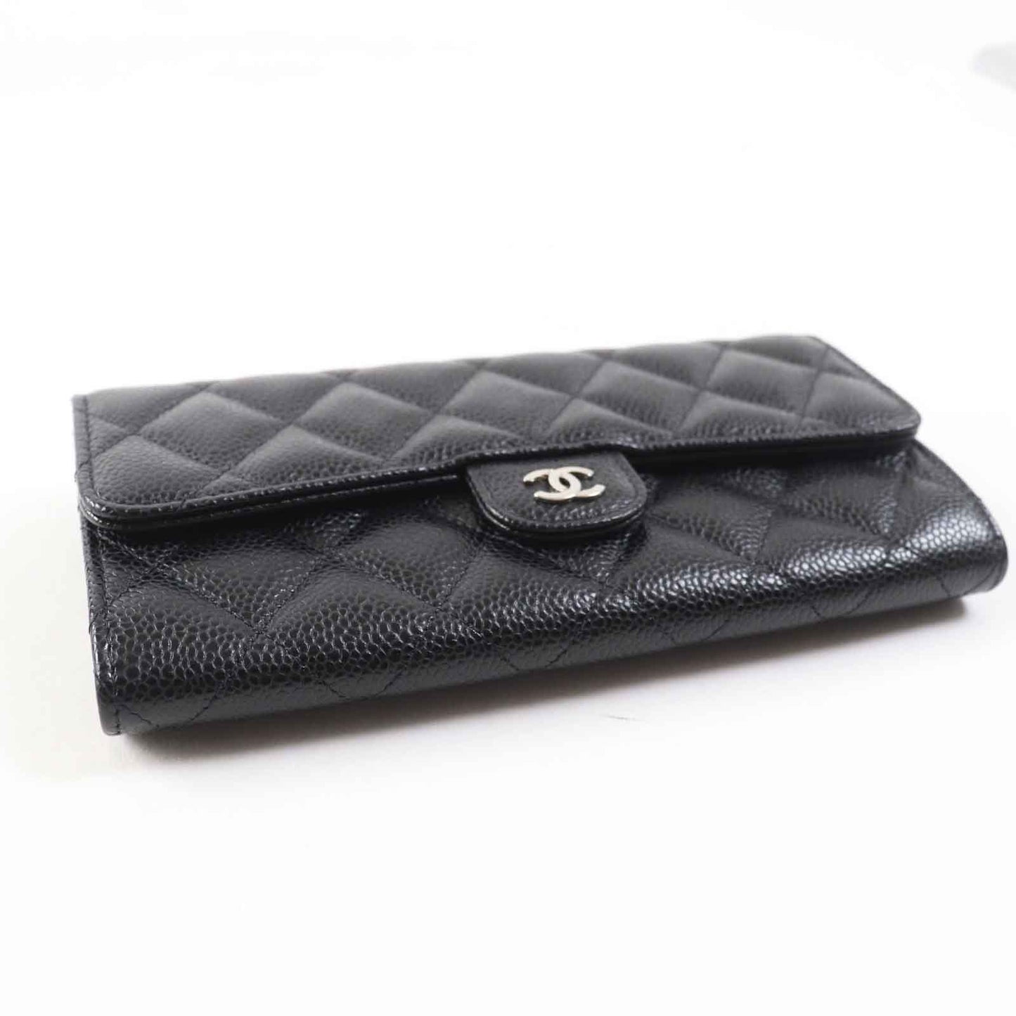 CHANEL Long Wallet Purse AP0241 Caviar skin black Matrasse Classic long flap wallet