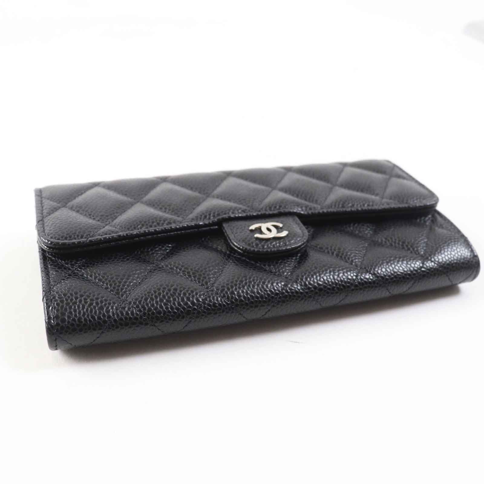 CHANEL Long Wallet Purse AP0241 Caviar skin black Matrasse Classic long flap wallet
