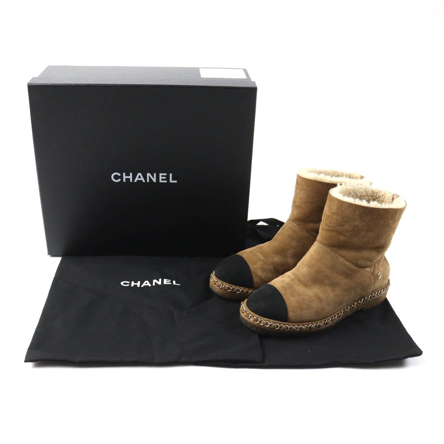 Chanel Sheepskin Boots COCO MarkMetal Chain 36