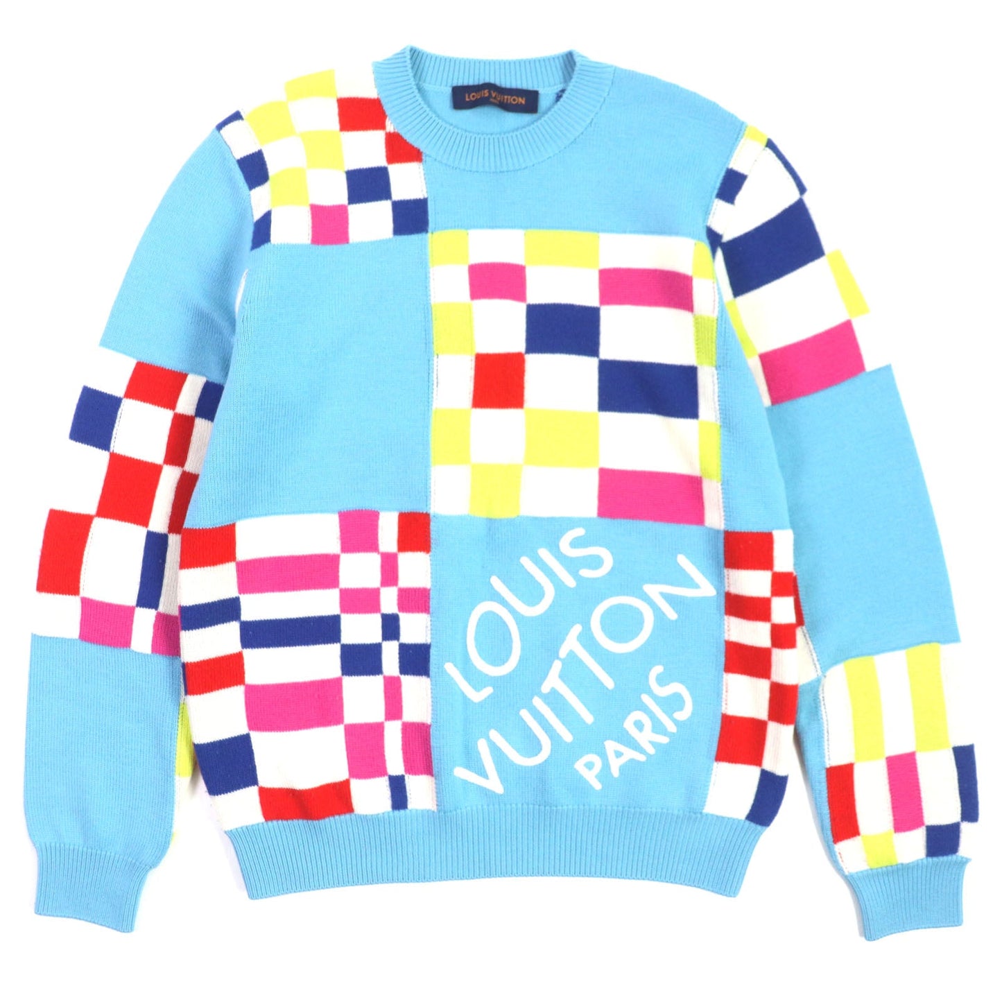 Louis Vuitton sweater 1A8P48 Giant Damier S Wool Blue Apparel