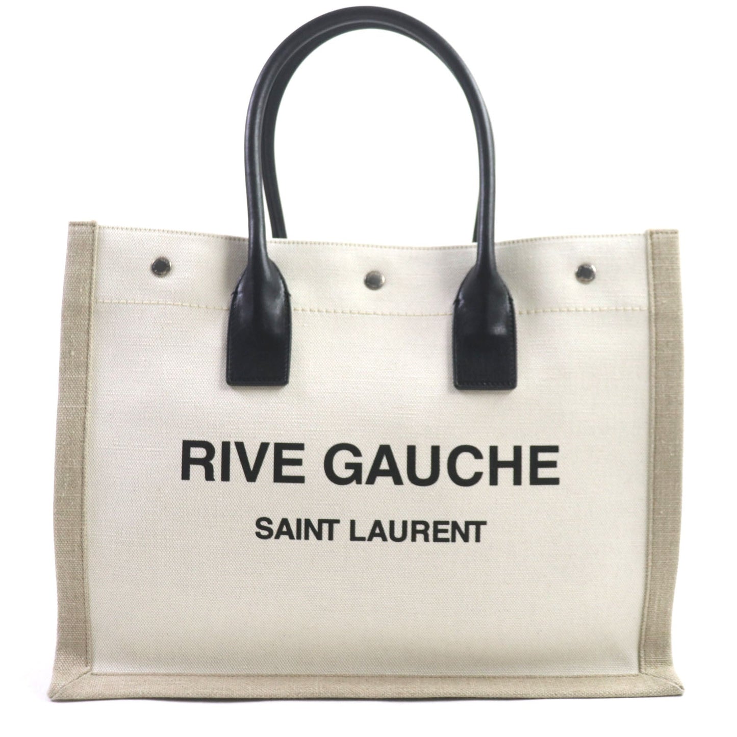 Saint Paris Tote Bag Main Part Beige Leather Canvas
