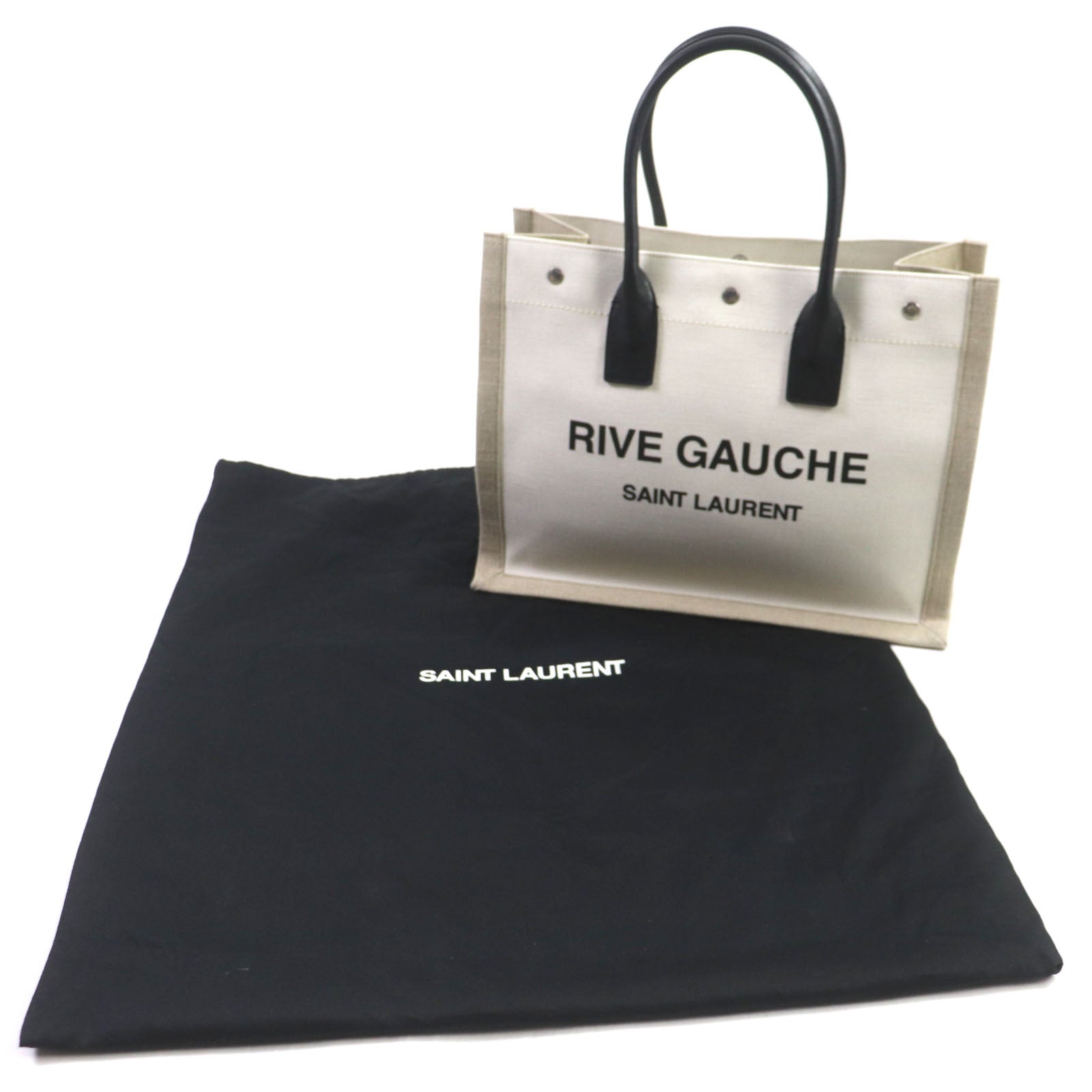 YSL Saint Laurent Rive Gauche Tote Bag Leather Canvas