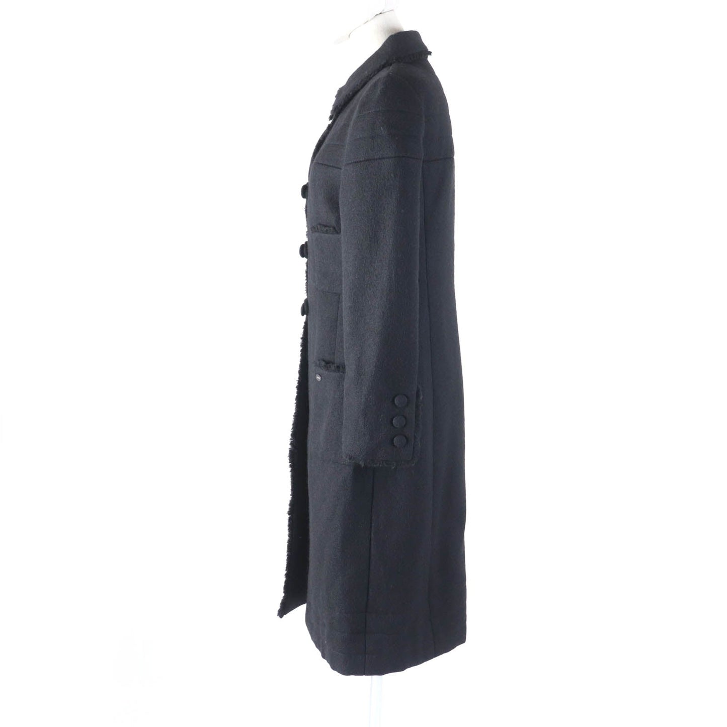 Chanel Wool Silk Logo Coat Black 36