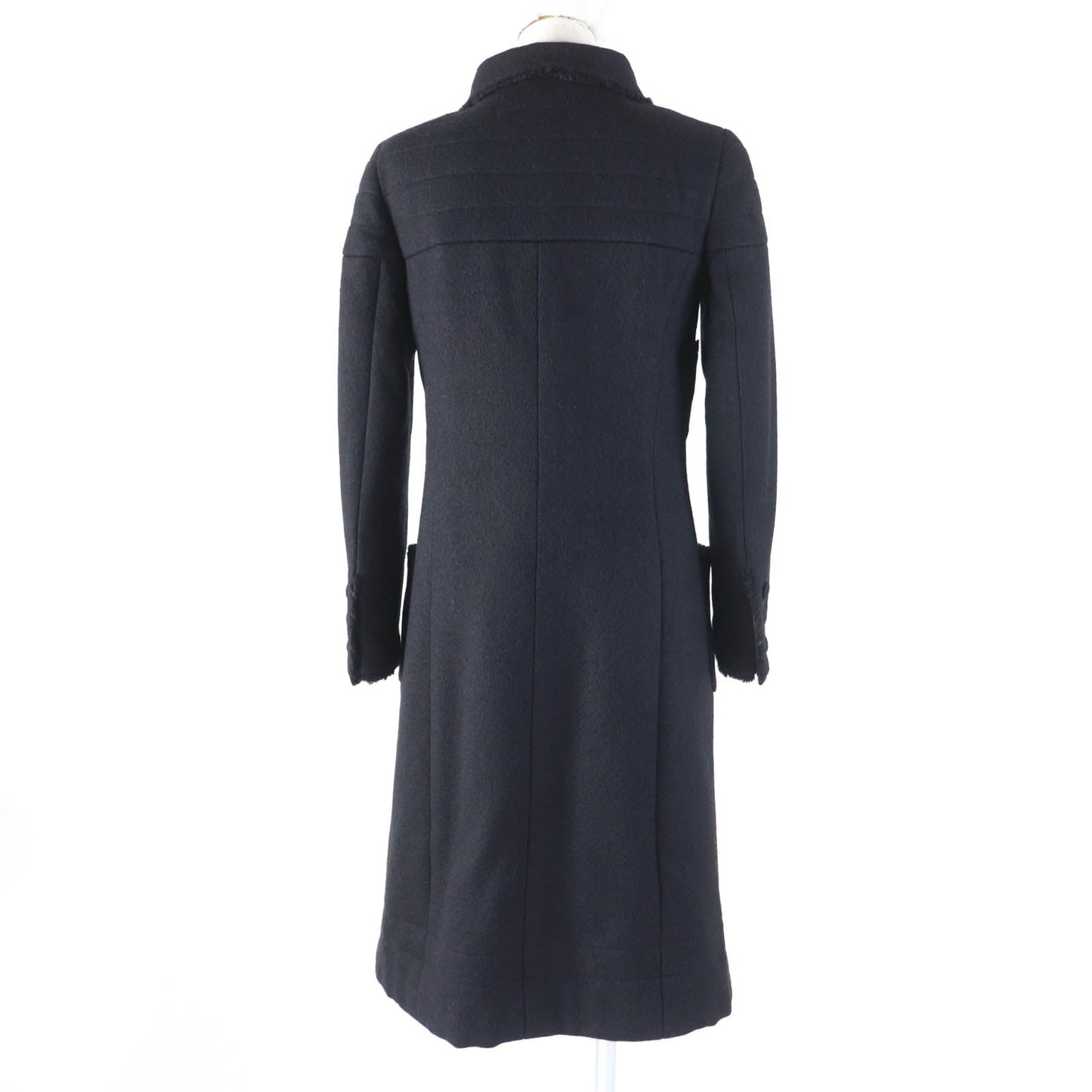 Chanel Wool Silk Logo Coat Black 36