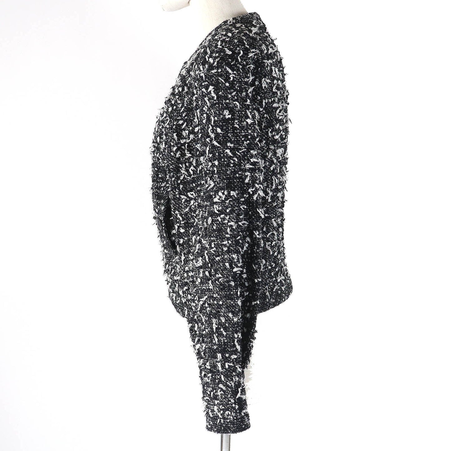 Chanel Wool Nylon Tweed No Collar Zip Jacket 34