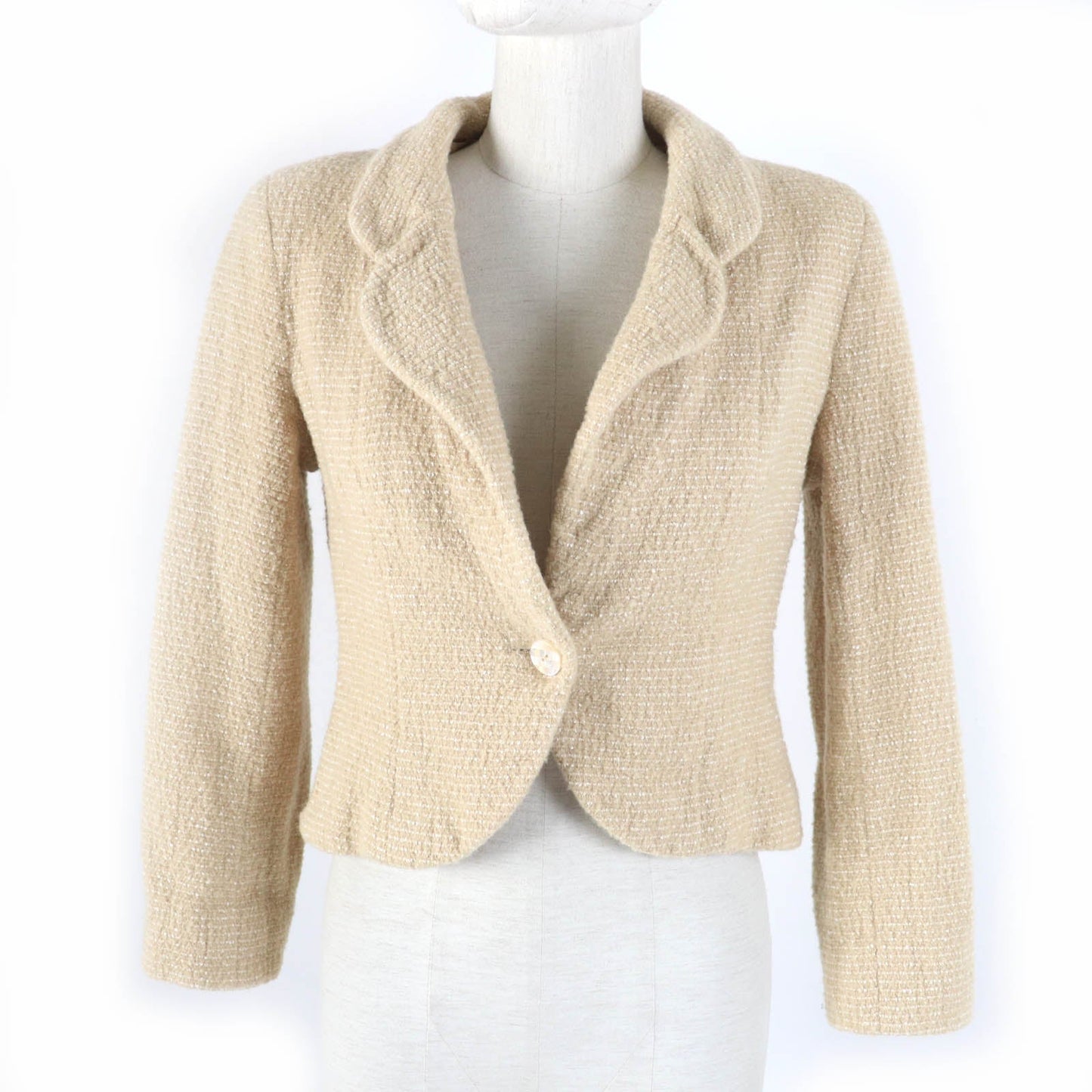 Chanel Tweed Jacket Wool Rayon Nylon Coco Mark