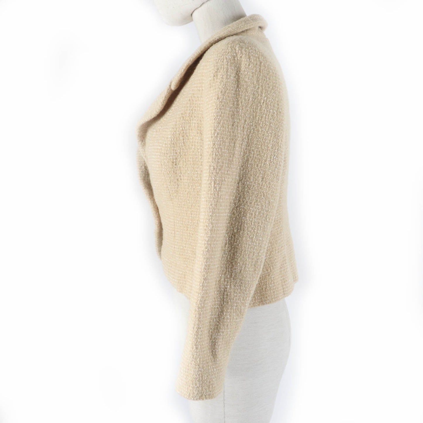 Chanel Tweed Jacket Wool Rayon Nylon Coco Mark