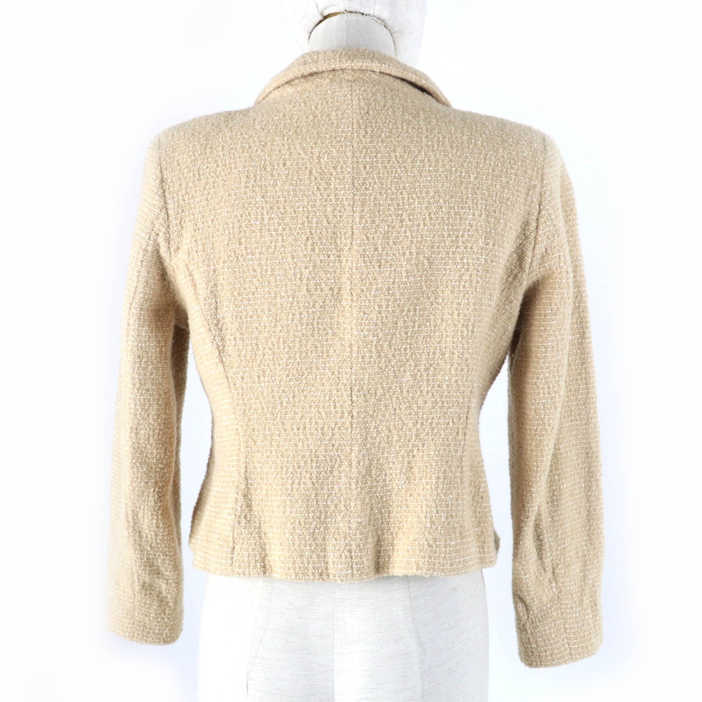 Chanel Tweed Jacket Wool Rayon Nylon Coco Mark