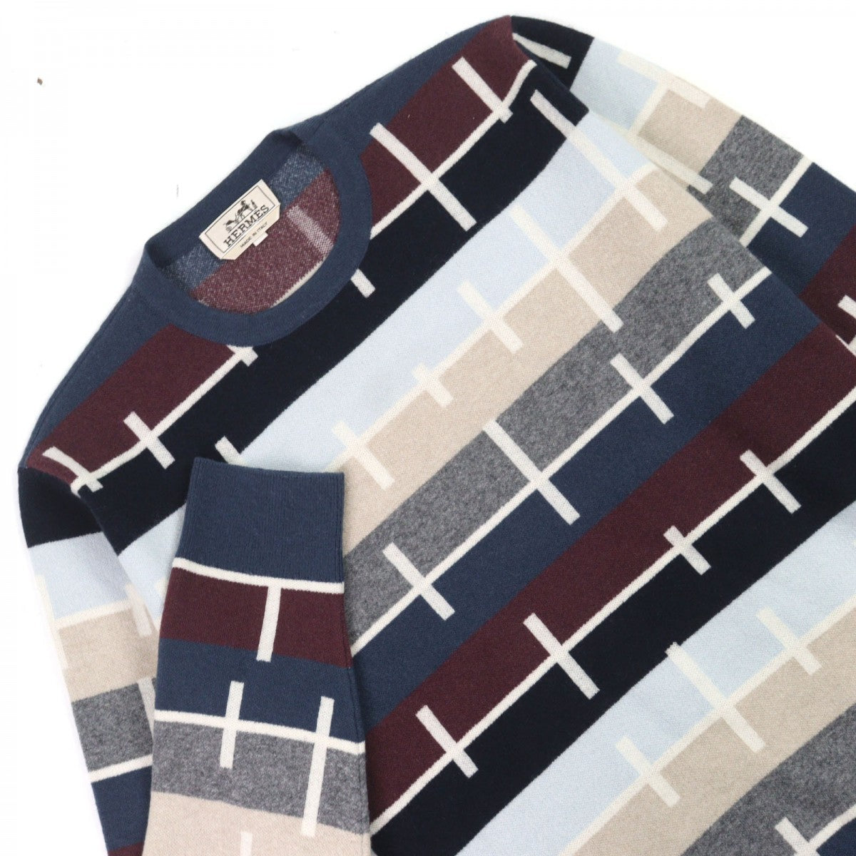 Knit Main: Cashmere Multicolor Border Pattern Mens Travel Bag