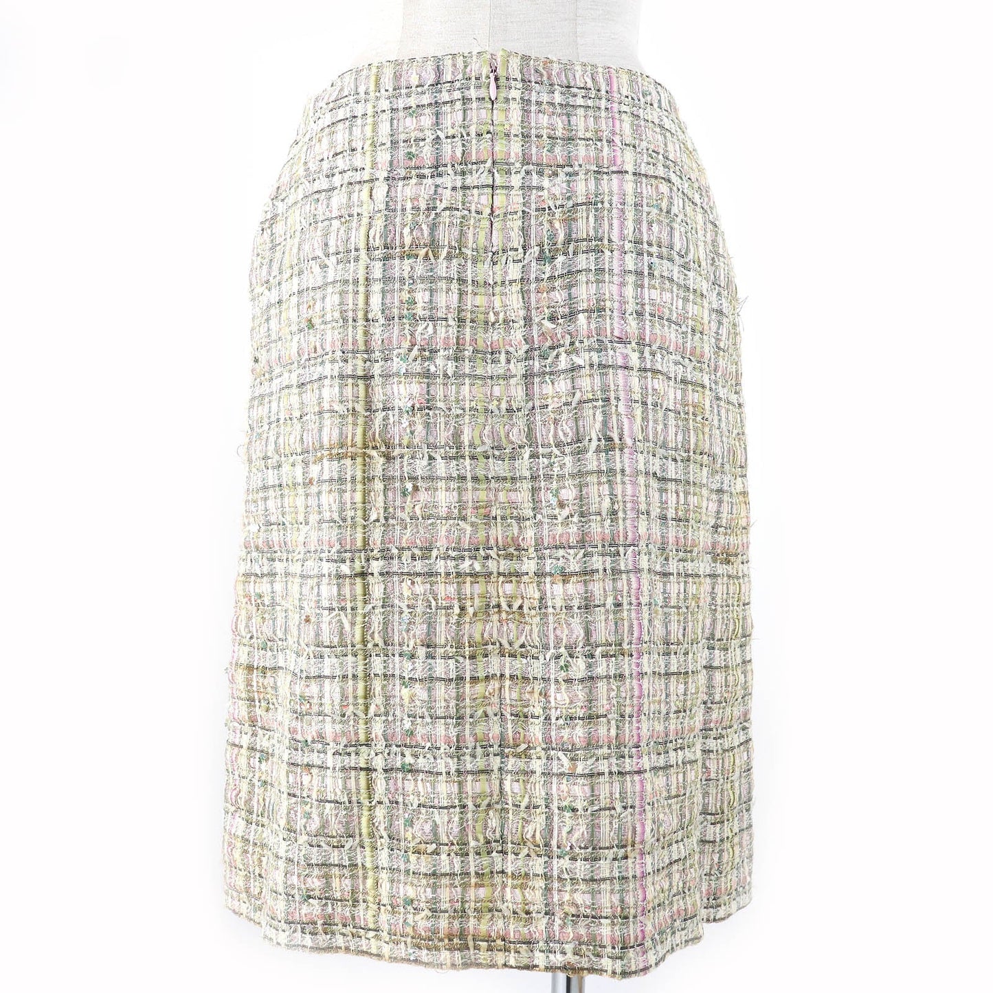 Chanel Tweed Skirt Silk Blend Beige Multicolor 36